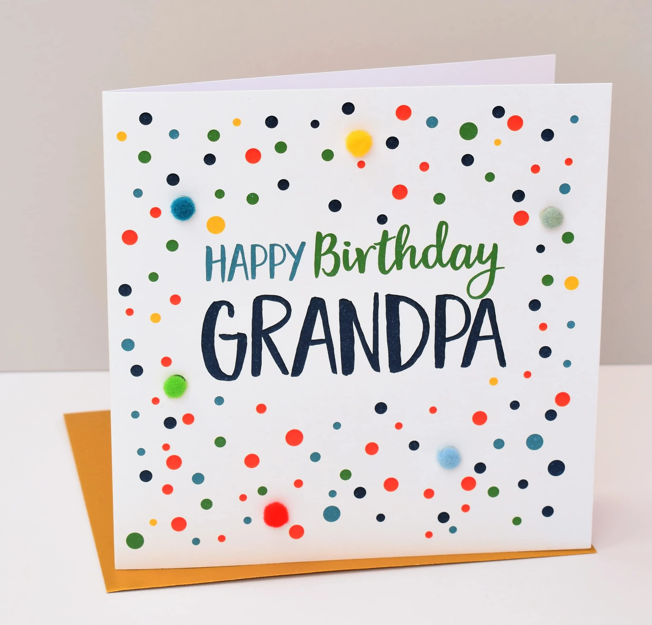Claire Giles Greeting Cards Happy Birthday, Grandpa Pom Pom Card | 150x150mm | Blank Inside 5