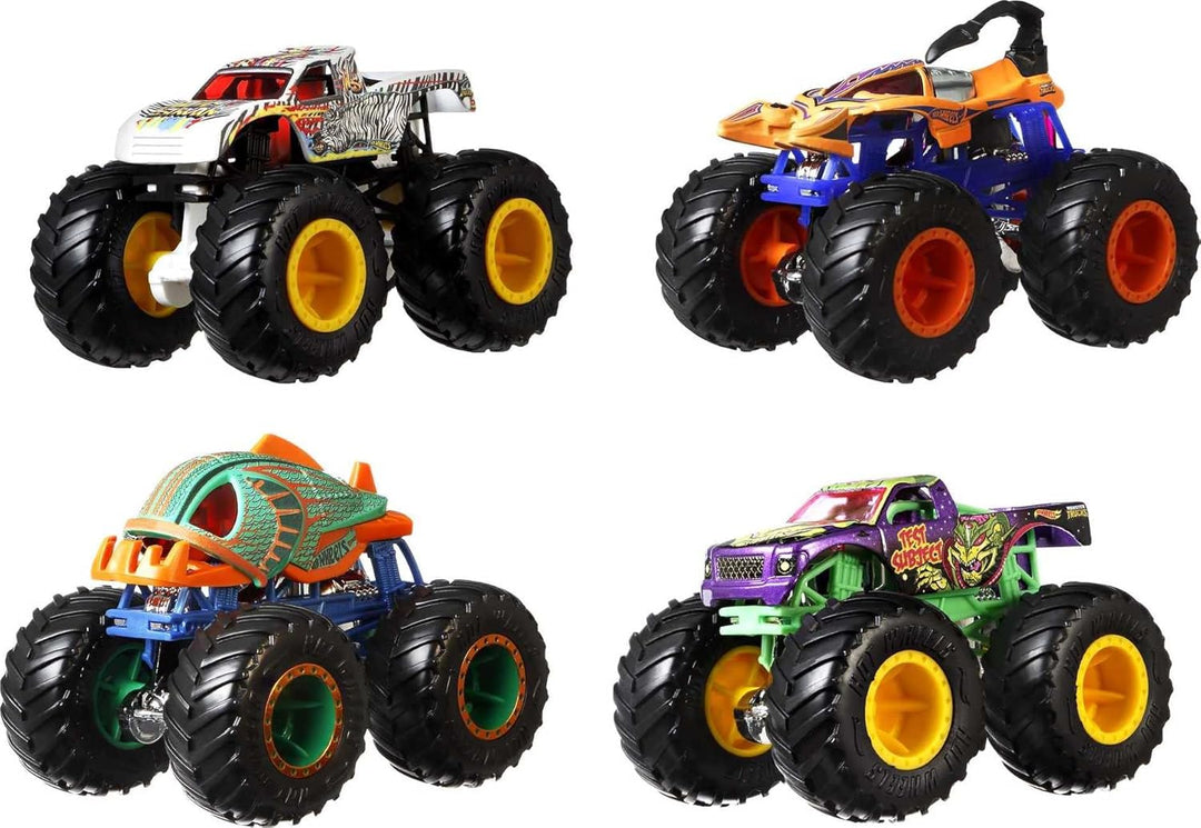 Hot Wheels Monster Trucks 1:64 4-Pack Assortment, Multipack of Toy Trucks with Giant Wheels and Epic Designs