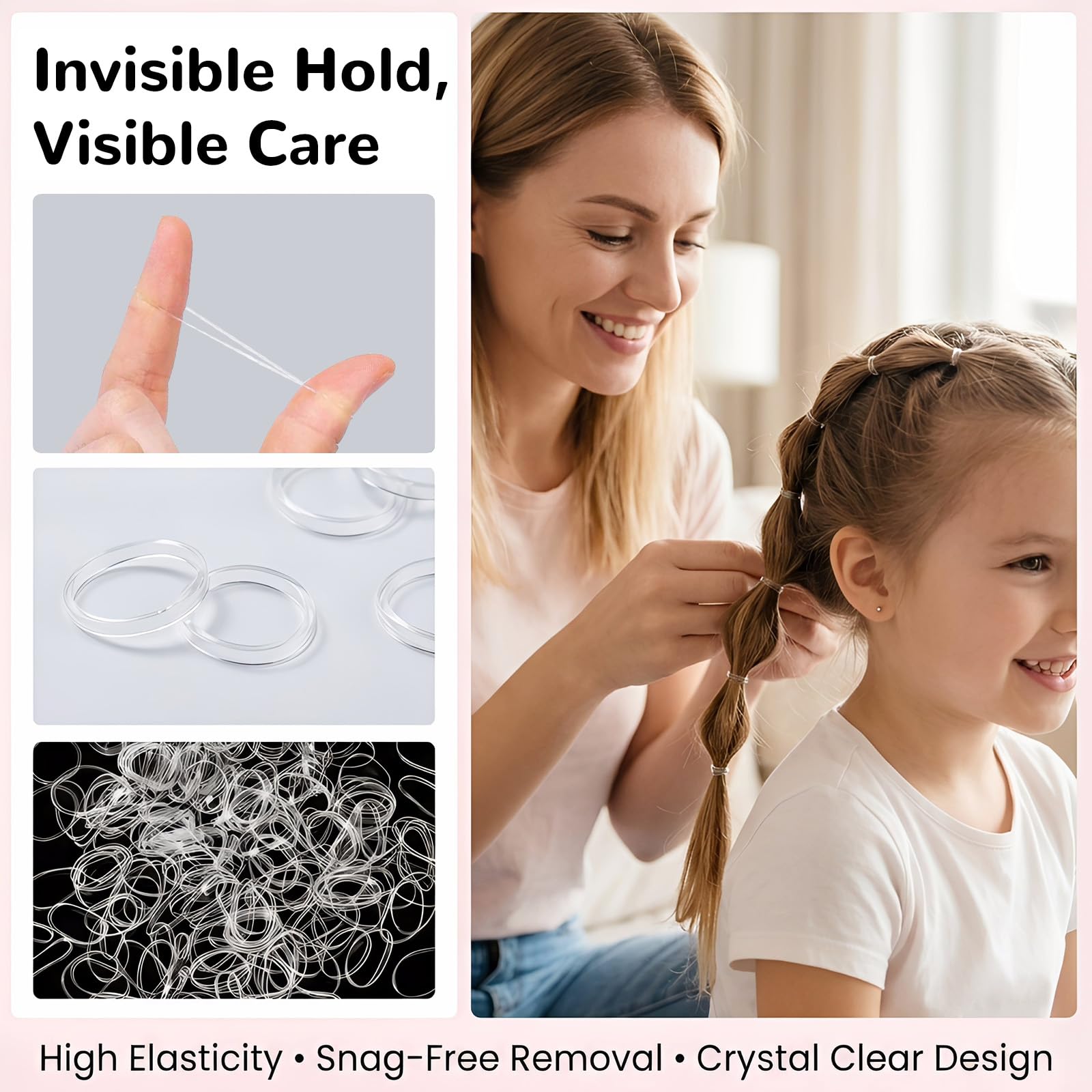 Admygo 500 Pcs Clear Thin Hair Elastics - Slim 0.2cm, Super Stretch for Girls & Women 4