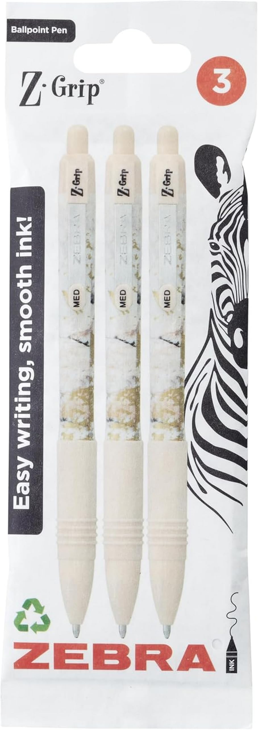 Zebra Pen Z-Grip Smooth Glam Retractable Ballpoint Pens - Black Ink, 1.0mm Medium Point, 3 Pack 1