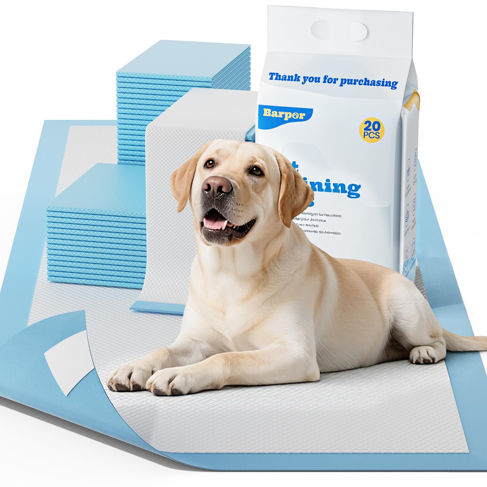 Barpor Extra Large Puppy Training Pads - 60x90cm, Super Absorbent, Leak-Proof | 20 Count