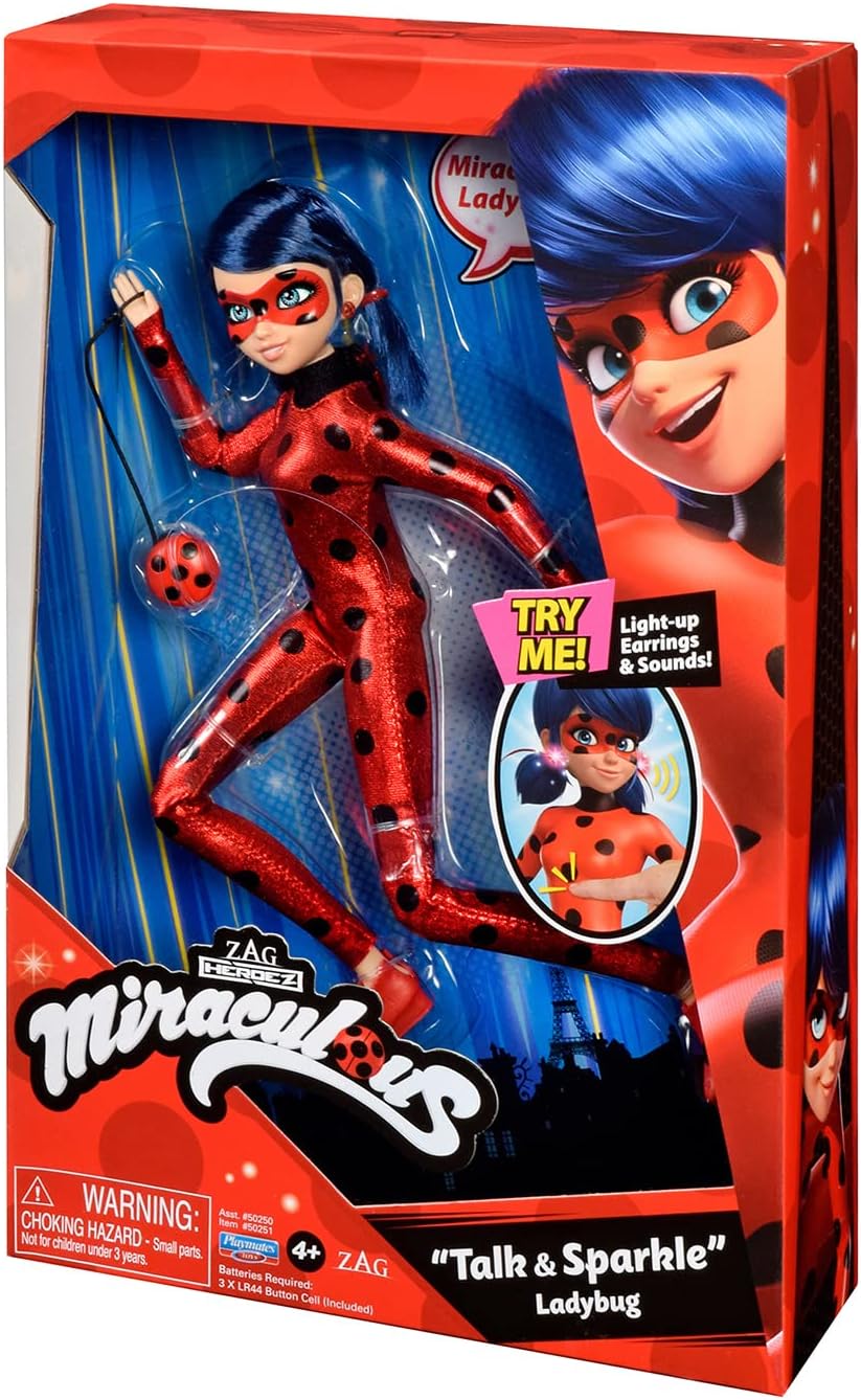 BANDAI Miraculous Ladybug Talk & Sparkle Deluxe Fashion Doll with Light-Up Earrings and Sound Functions (P50250)