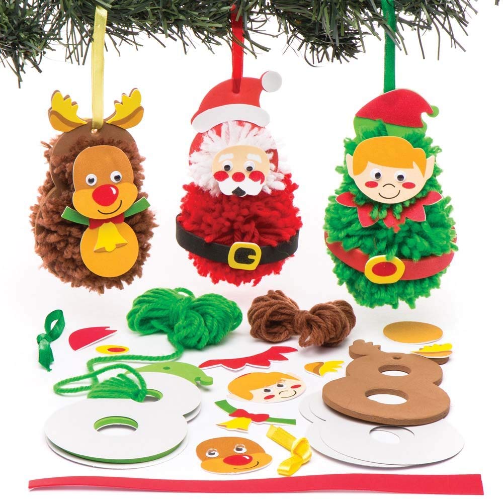 Baker Ross AR752 Christmas Pom Poms Decoration Kits - Santa, Elf & Reindeer Craft Kits