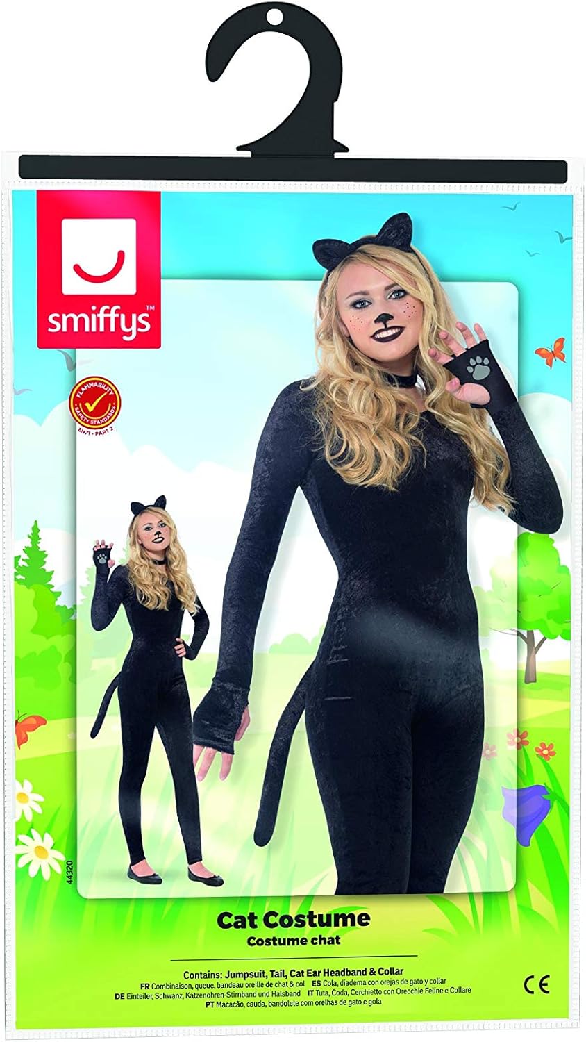 Smiffys Cat Costume - Small, Black Jumpsuit with Tail, Ears, and Collar for Teens & Adults 6