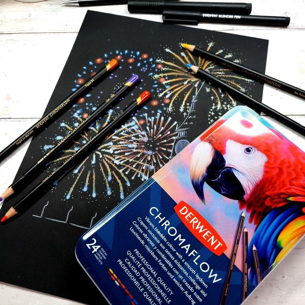 Derwent Chromaflow Coloured Pencils - Set of 24 in Tin | 3.5mm Core | Blendable 4