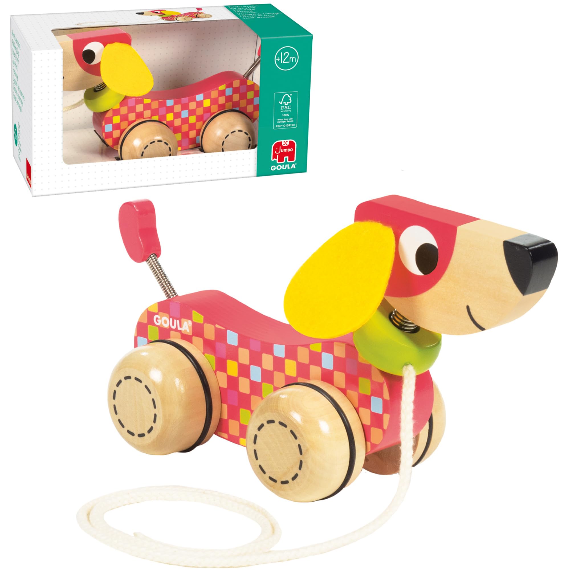 Goula Wooden Pull-Along Dog Toy 53459 | Ages 12 Months+ | Encourages Walking 1