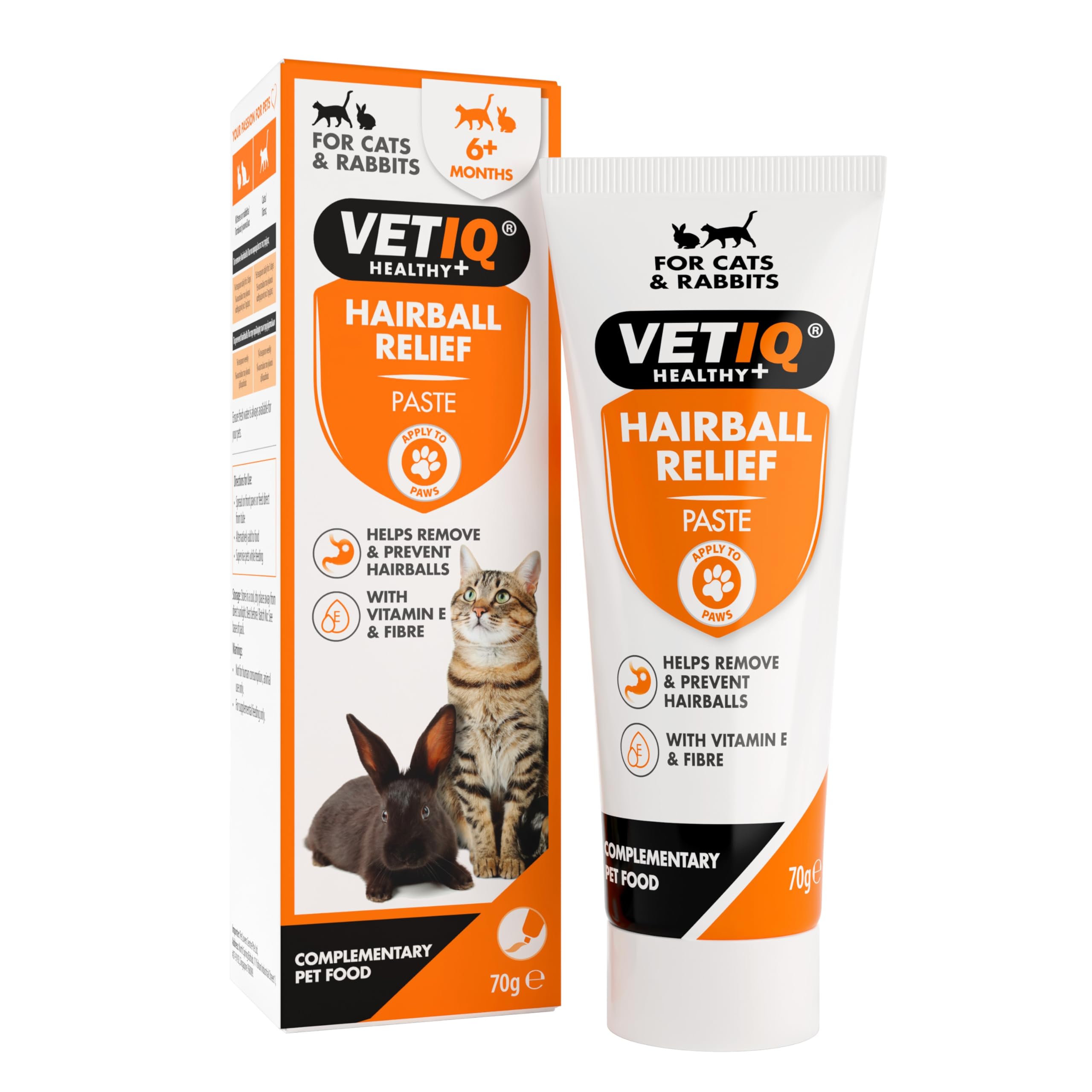 VETIQ Hairball Relief Paste for Cats and Rabbits - 70g Tube with Fibre & Vitamin E