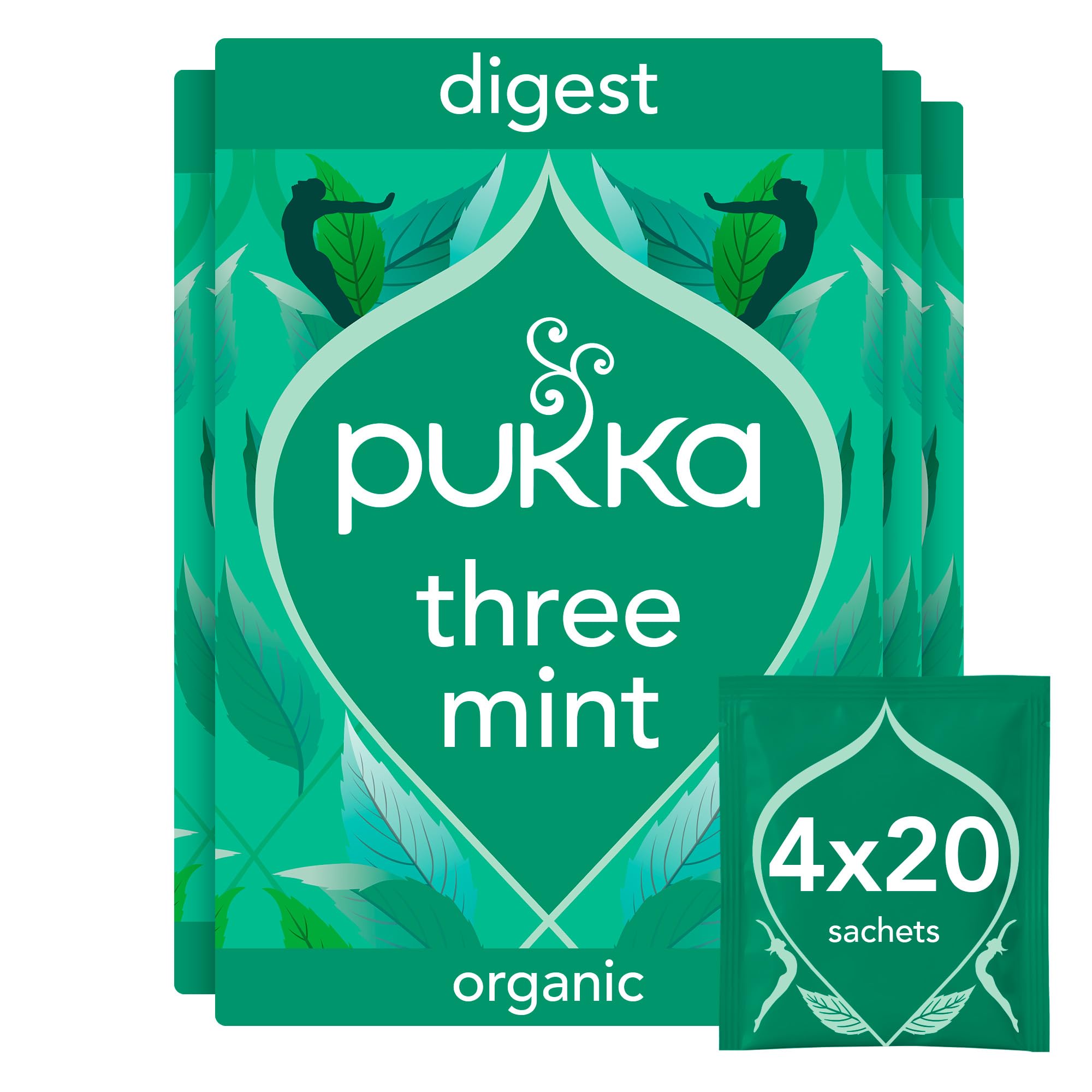 Pukka Herbs Three Mint Organic Herbal Tea Infusion | 80 Count (Pack of 4) | Caffeine-Free
