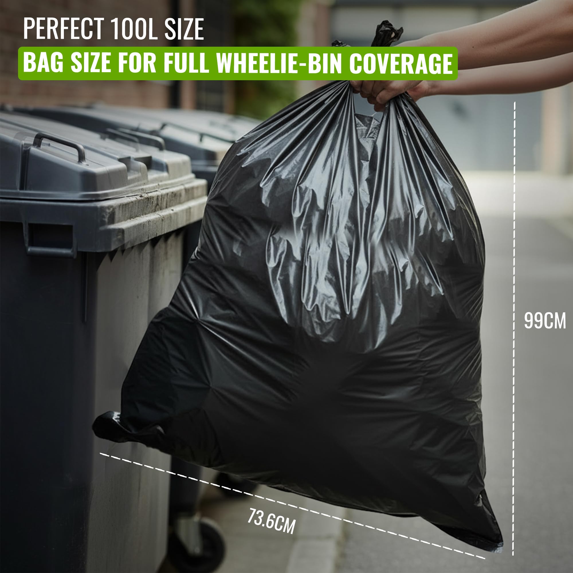 EcoBag 50 Pack Everyday Refuse Sacks - 100L Capacity | Heavy Duty & Leak Resistant 7