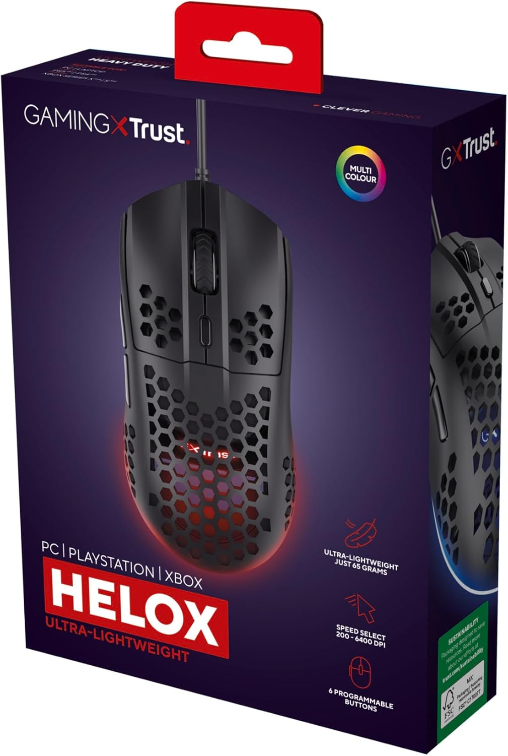 Trust Gaming GXT 928 Helox Superlight Wired Gaming Mouse 65g with RGB Lighting & Adjustable DPI 7