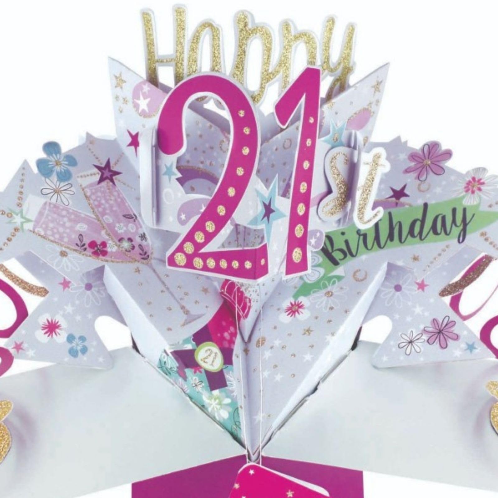 Second Nature Pop Ups 21st Birthday Champagne Bottle 3D Pop-Up Greeting Card | Pink 4
