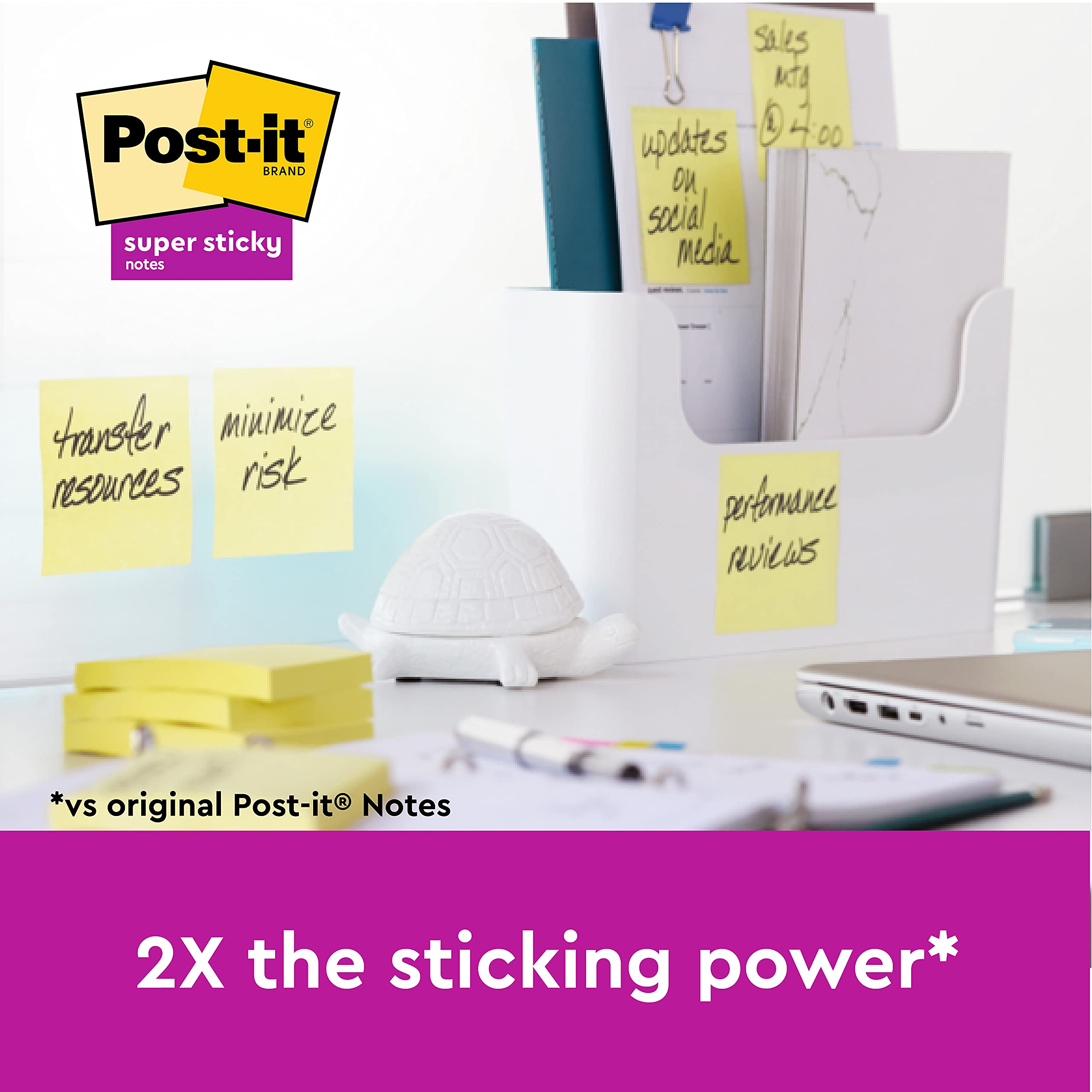 Post-it Super Sticky Notes Pad - Canary Yellow | 2x Sticking Power | 76 x 127 mm | 6 Pads of 90 Sheets