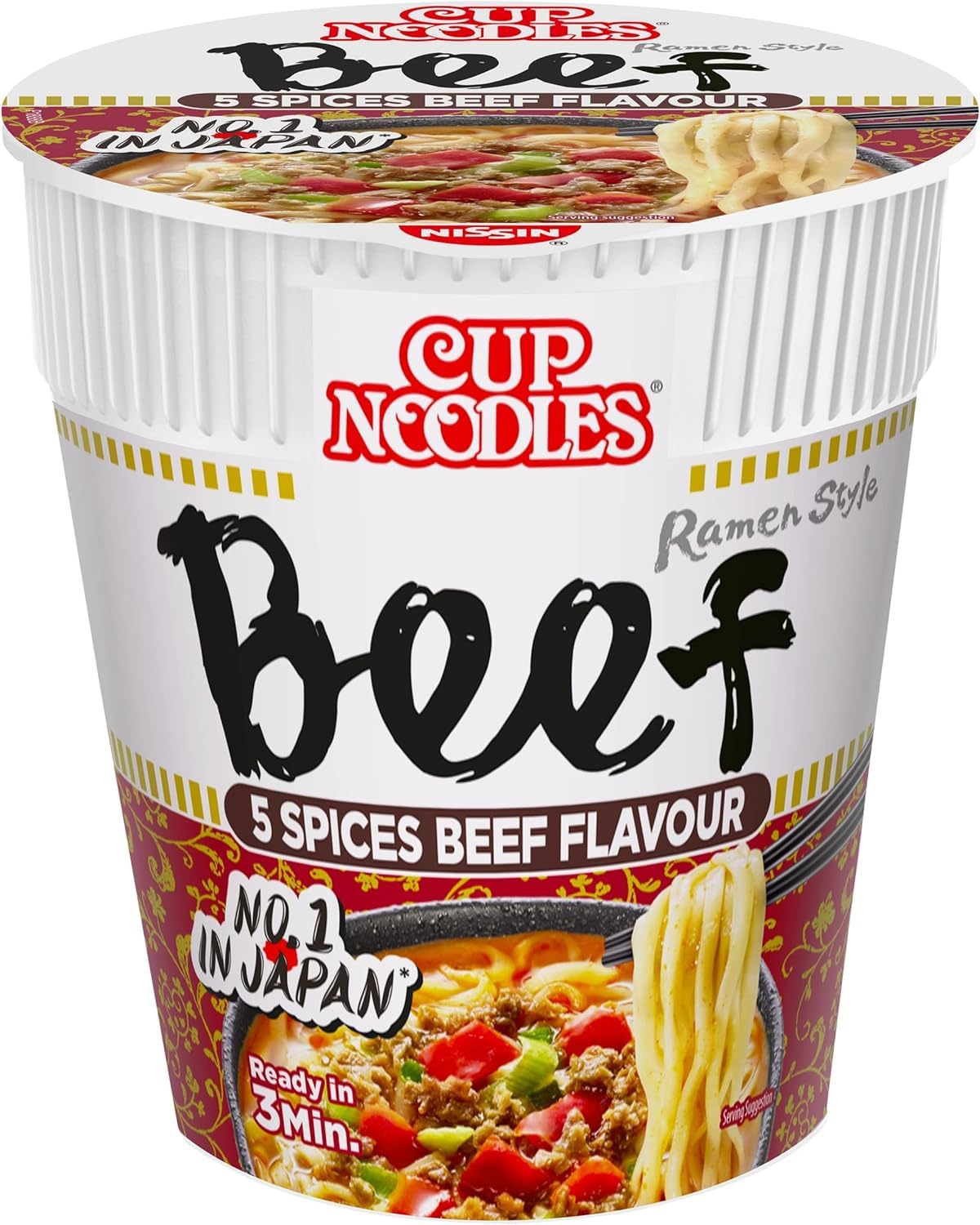 NISSIN Cup Noodles 5 Spices Beef Flavoured Instant Noodles - 8 Pack, 73 g Each Pot 1