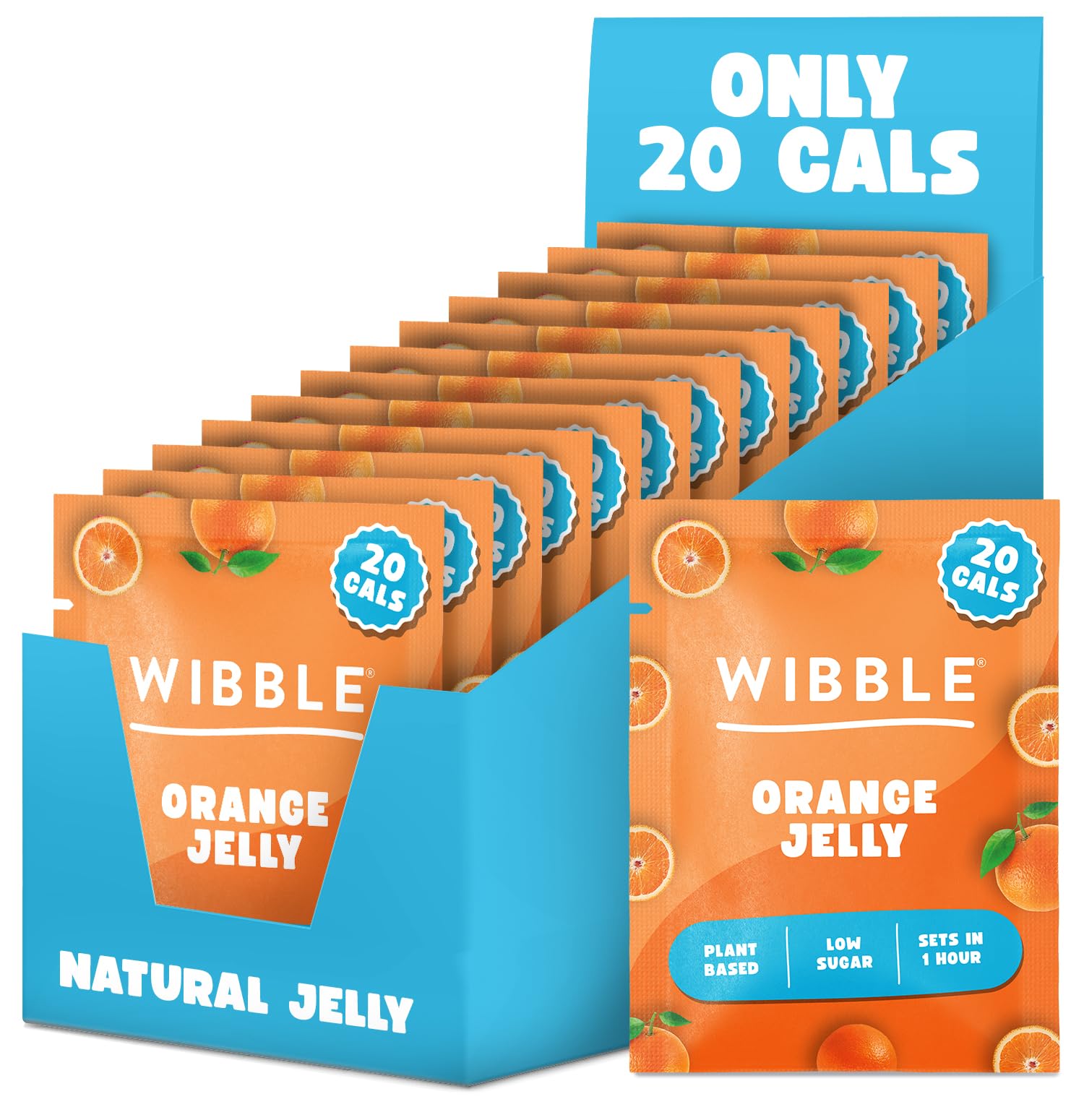 Wibble Orange Jelly Crystals, Plant-Based, Low Sugar, Quick-Set Vegan Jelly Powder, 12 Pack (6 Multipacks), 20 Calories per Serving