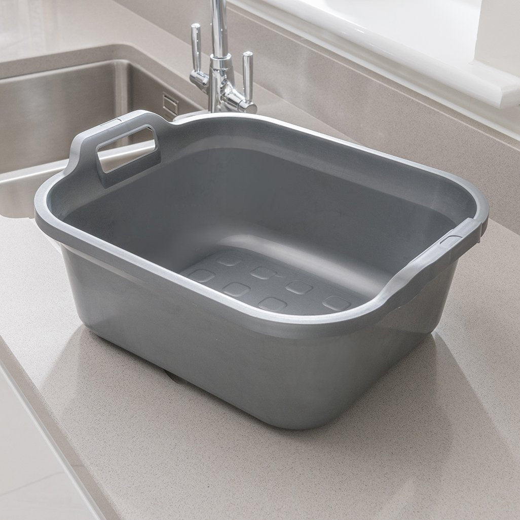 Addis Eco 10L Washing Up Bowl with Twin Handles - Made from 100% Recycled Plastic, Metallic Grey 10