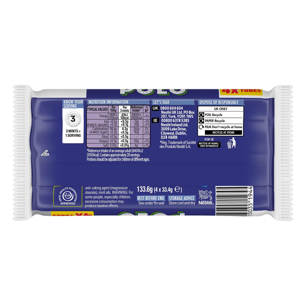Polo Sugar Free Mints Multipack - 4 x 33.4g