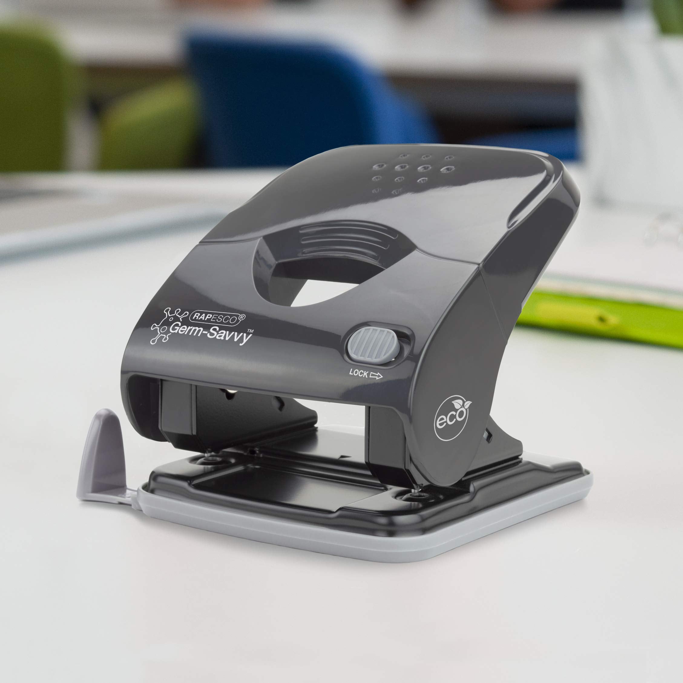 RAPESCO 1633 Germ-Savvy Antibacterial ECO Luna Less Effort Stapler & ECO X Hole Punch Set 2