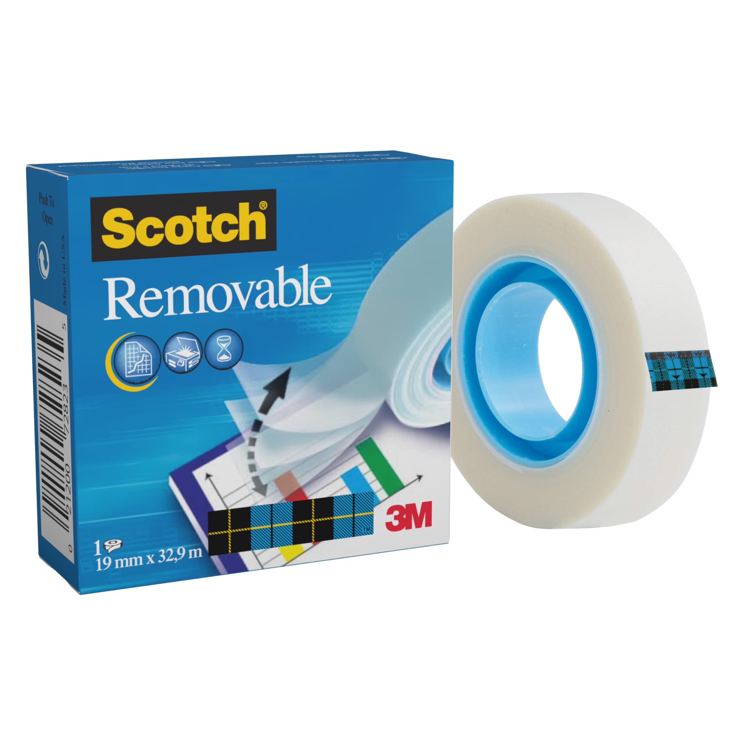 Scotch Removable Magic Tape - Repositionable, Matte Finish Tape | 19 mm x 32.9 m Roll