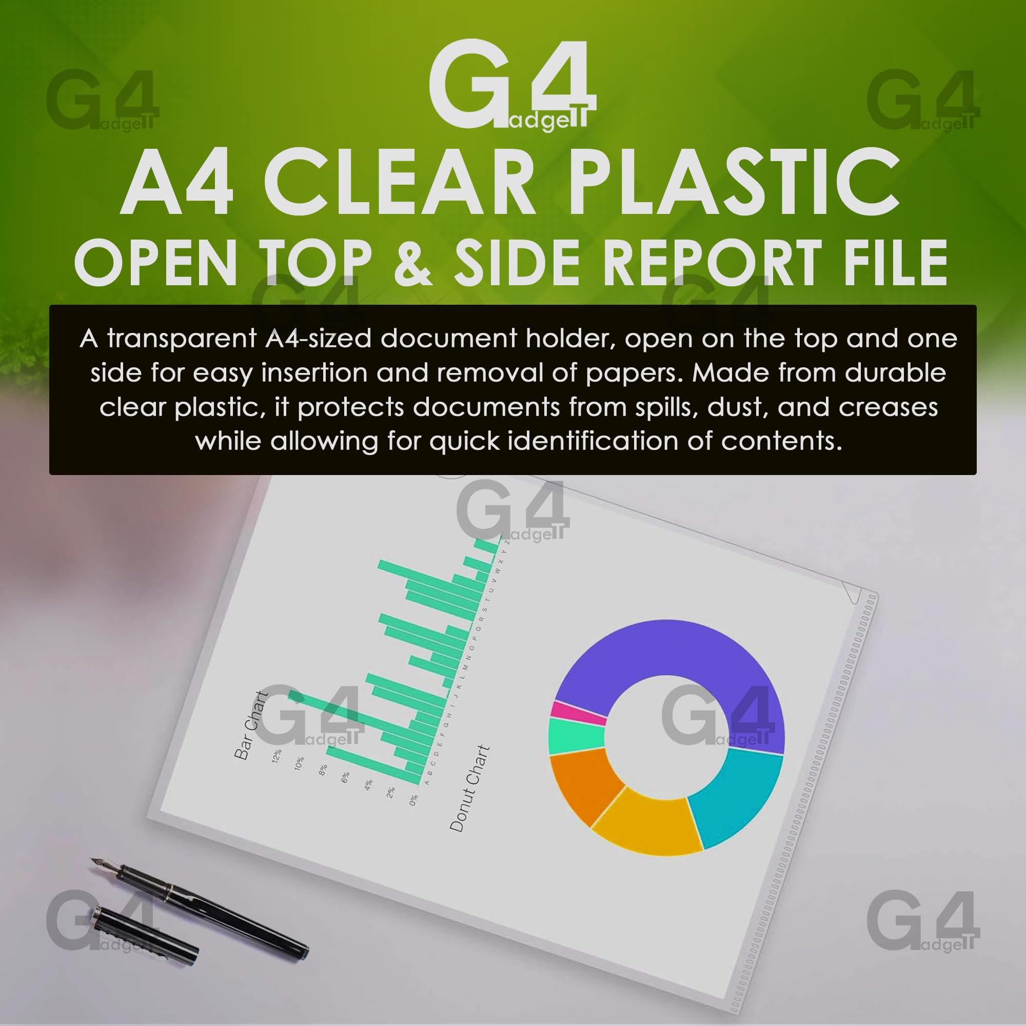 G4GADGET Heavy Duty A4 Plastic File Folders - Open Top & Side | Pack of 50 | White PP 3