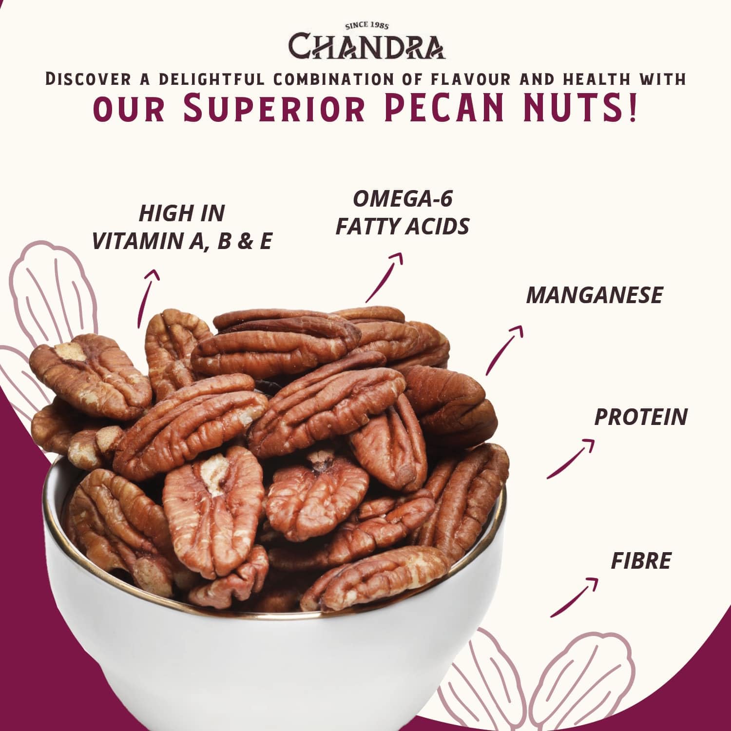 CHANDRA Pecan Nuts - 1kg Bag | Whole, Raw, Gluten-Free, Keto-Friendly 3