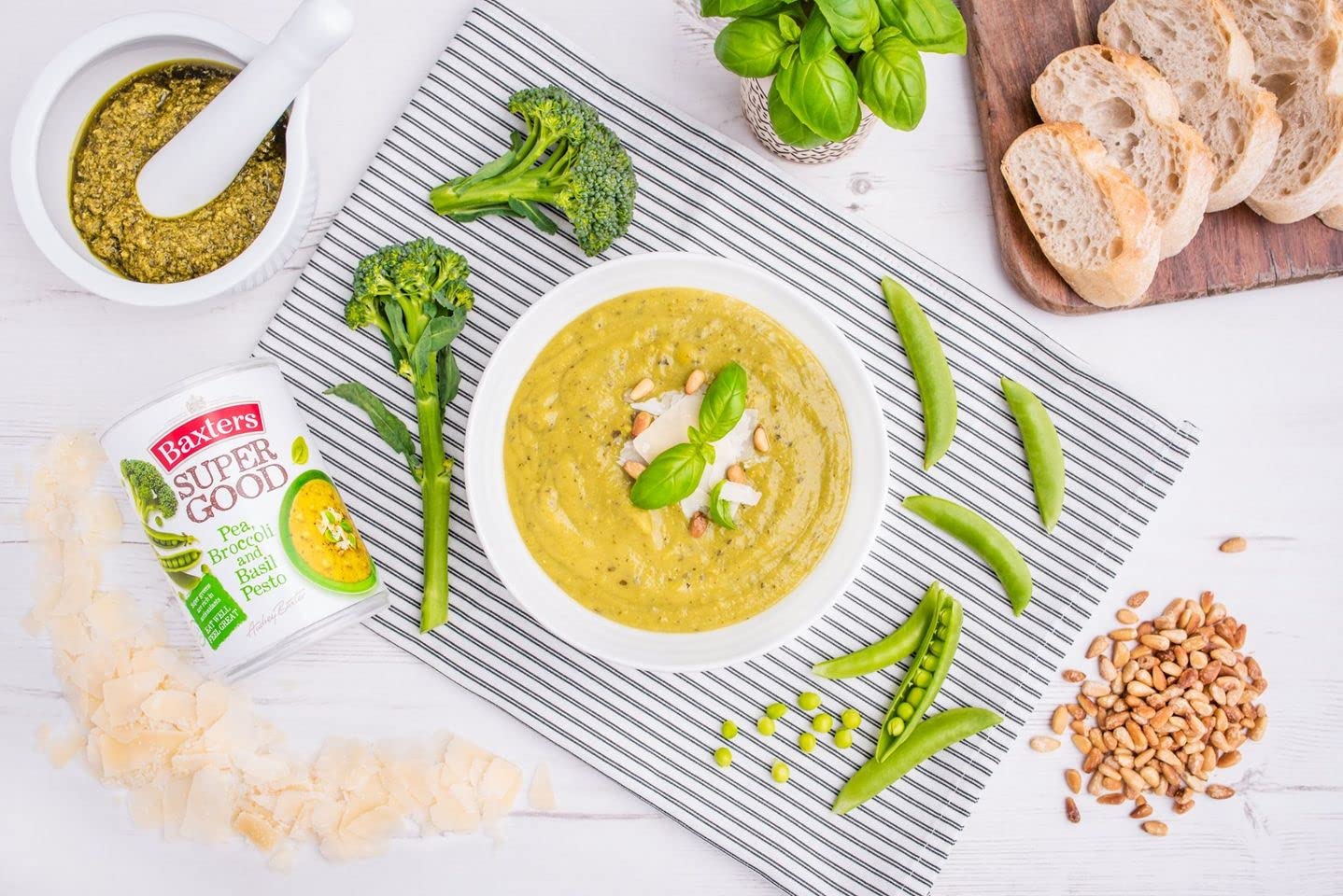 Baxters Super Good Pea, Broccoli and Basil Pesto Soup - 400g Can 2