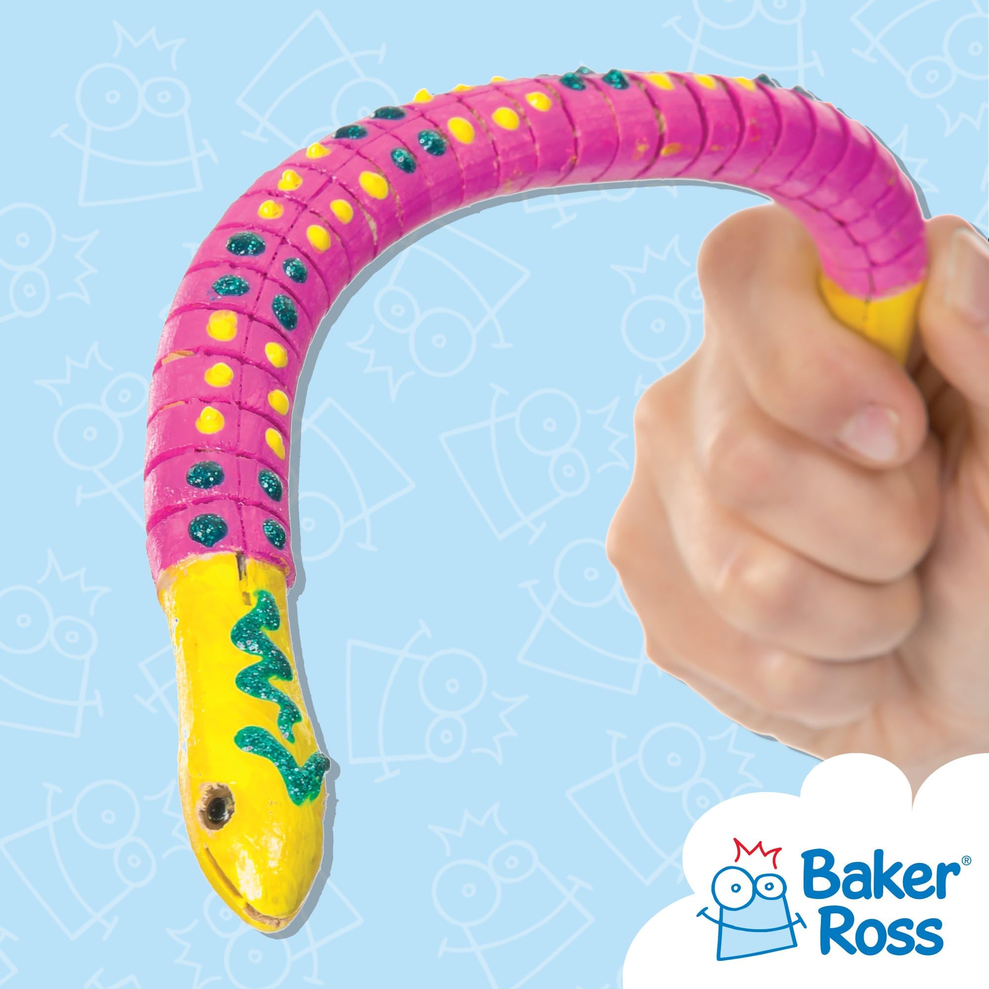 Baker Ross Wooden Sneaky Snakes (Pack of 3) - Craft Kit for Kids | Jointed Wood | 30cm Length 4