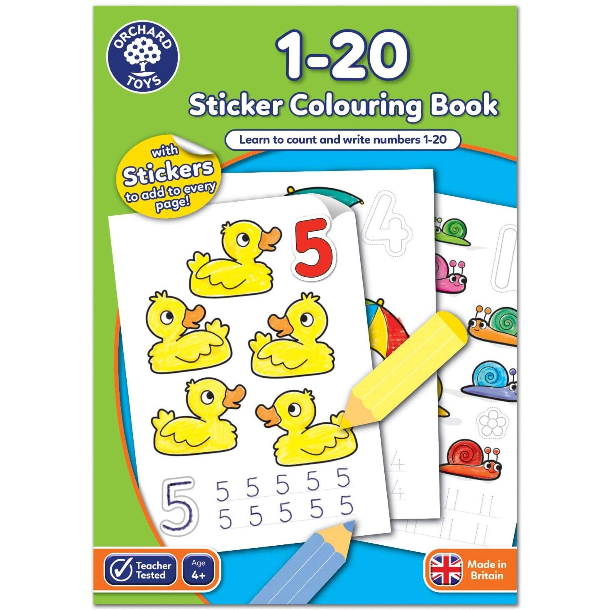 Orchard Toys 1-20 Sticker Colouring Book - Trace and Write Numbers 1-20 | Ages 4+ 1