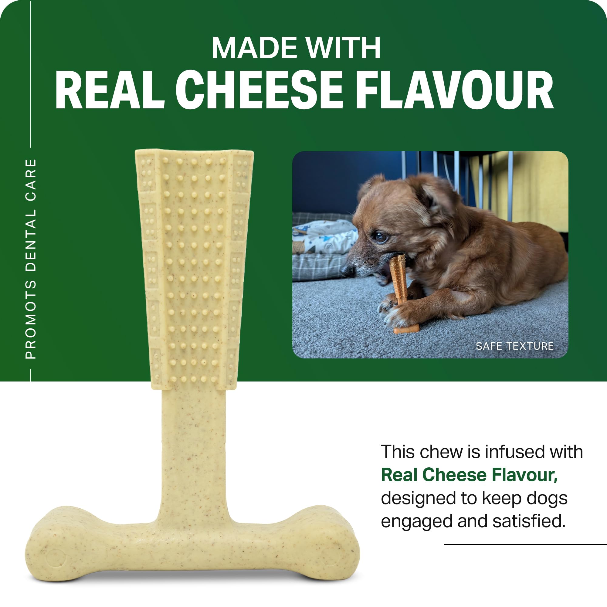 Bamboodles T-Bone Dog Chew Toy - Small Size | Cheese Flavour | Durable Natural Bamboo Fibre 5