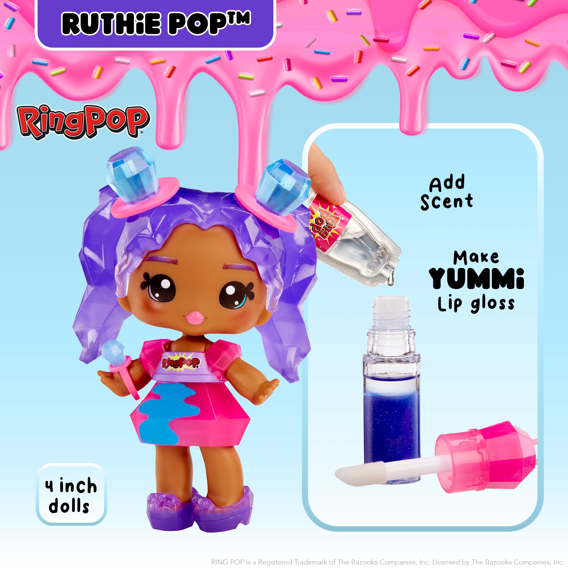 Yummiland x Ring Pop Ruthie Pop Doll - DIY Lip Gloss Playset with Keychain, Ages4+ 4