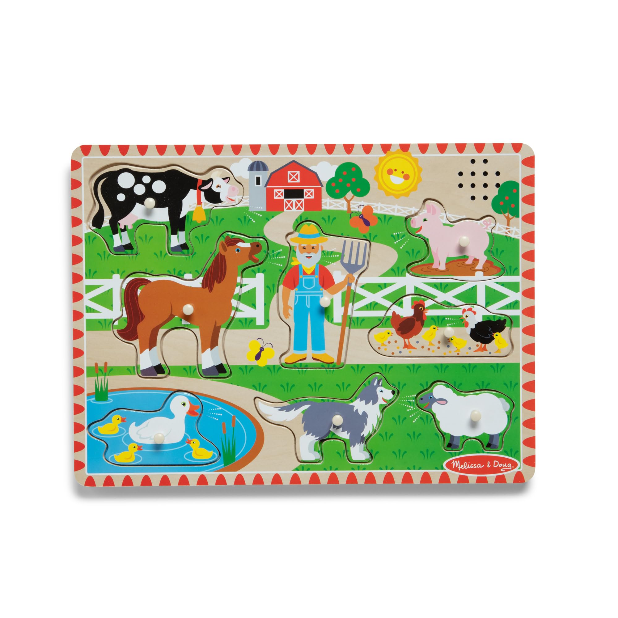 Melissa & Doug Old MacDonald’s Farm − Wooden Animal Sound Puzzle with Pegs | Educational Toy for Toddlers | Age 2+ 1
