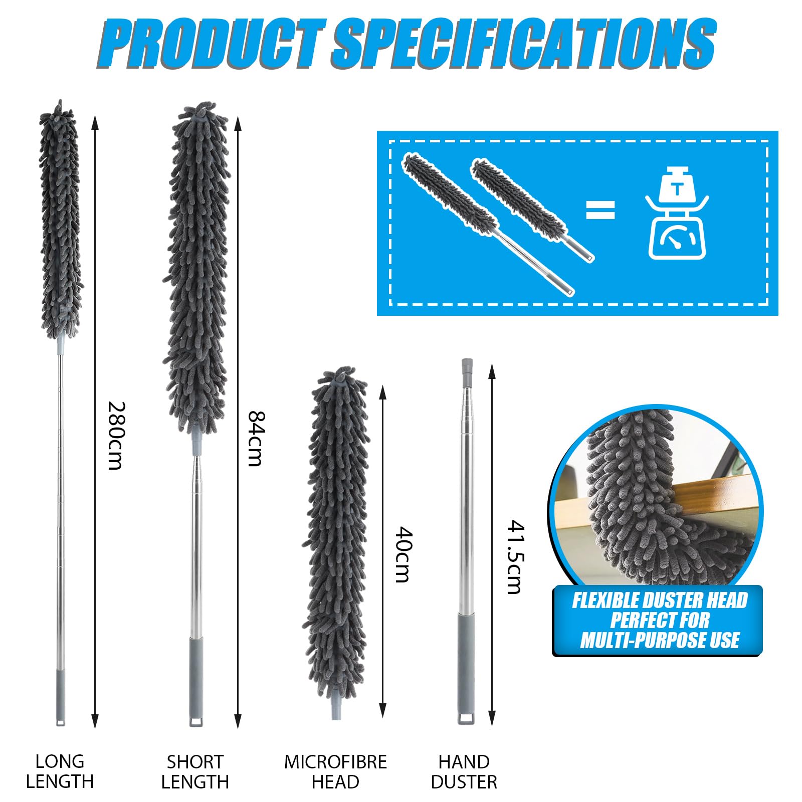 ASelected – Ausziehbarer Mikrofaser-Staubwedel mit Teleskopgriff aus Edelstahl für die Reinigung zu Hause 4