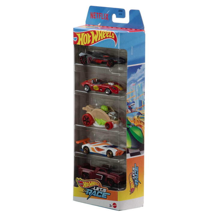 Hot Wheels 5-Pack Die-Cast Cars - 1:64 Scale Vehicles from Netflix Series Let’s Race, JDR20