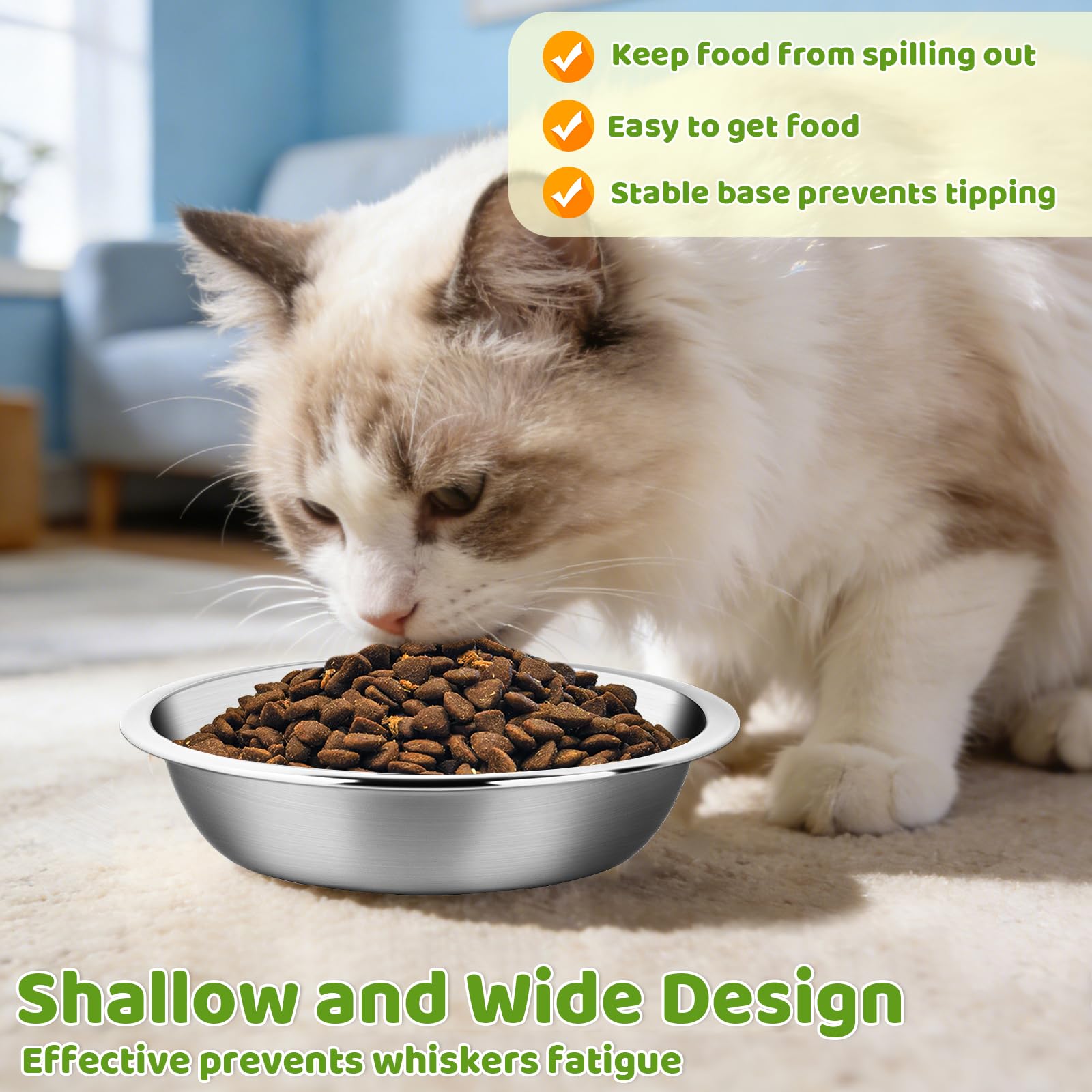 MOXYOY 3-Piece Stainless Steel Cat Food Bowls | 5.5-inch Diameter | Whisker Friendly 7