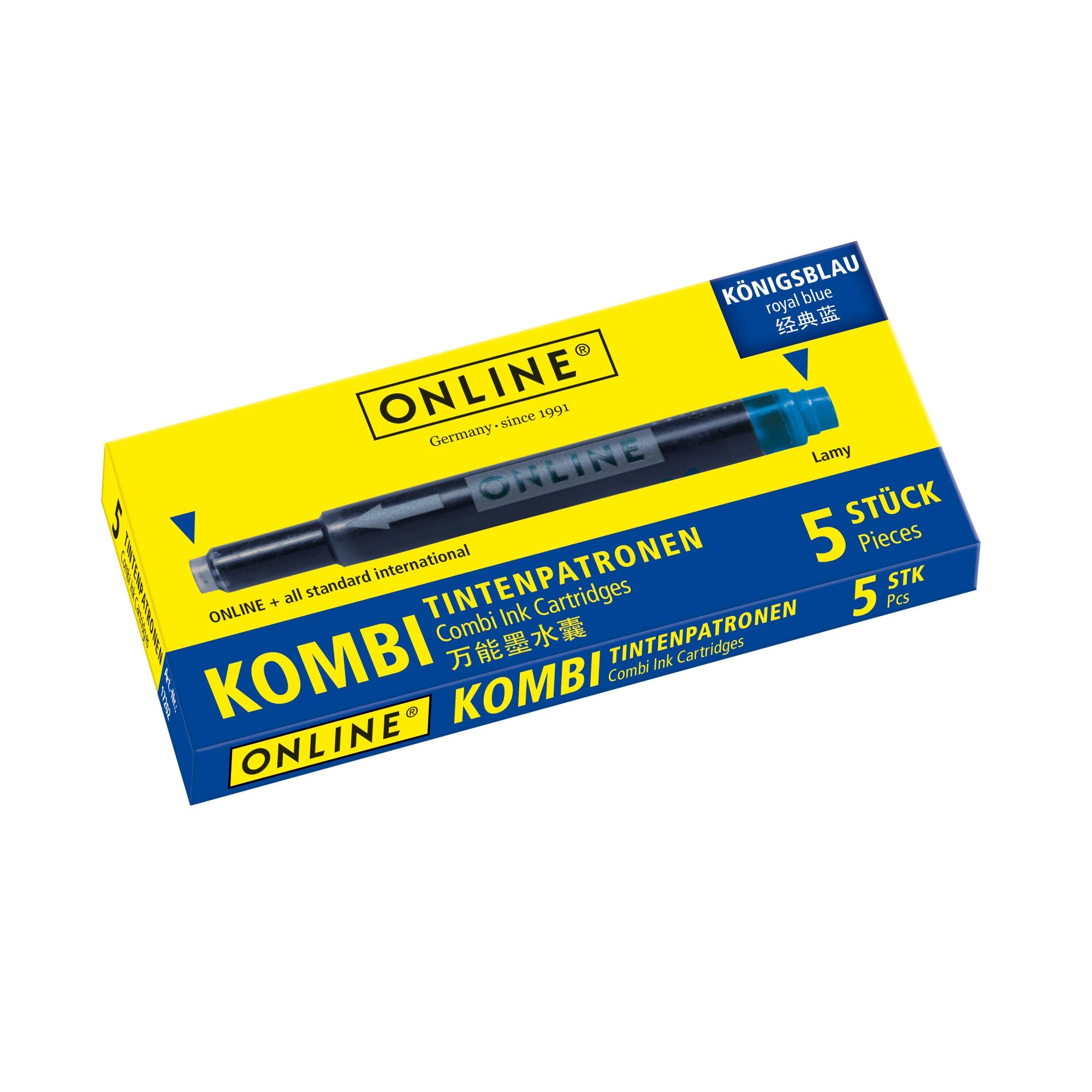Online Universal Double-Sided Fountain Pen Refills - 5 Pack Royal Blue Ink | Erasable & Washable