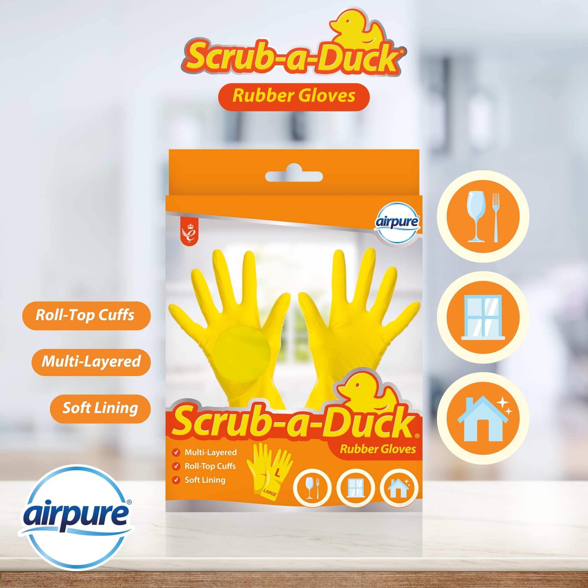 airpure Rubber Cleaning Gloves - Size L Yellow | Water Resistant | Multi Layered