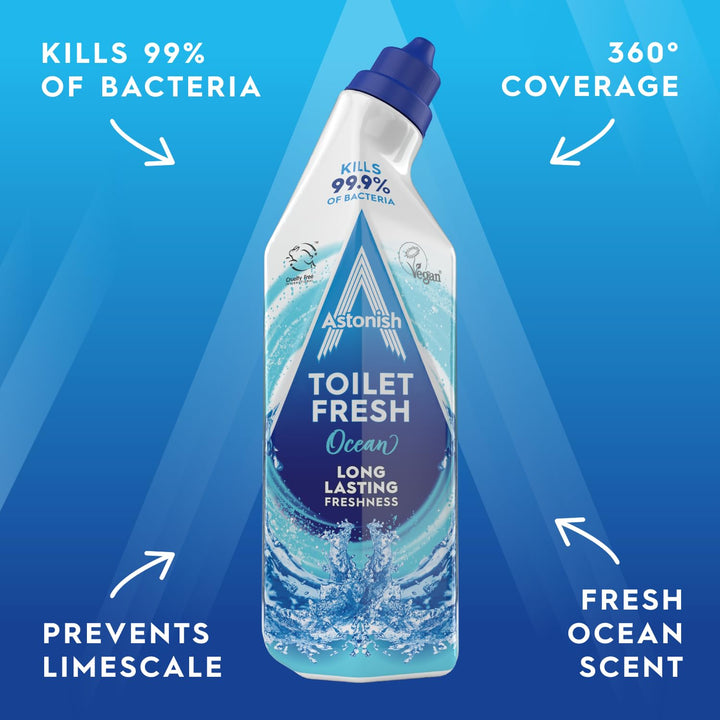 Astonish - Toilet Fresh Gel, Kills 99.9% of Bacteria, Limescale Prevention, Marine & Citrus Scent
