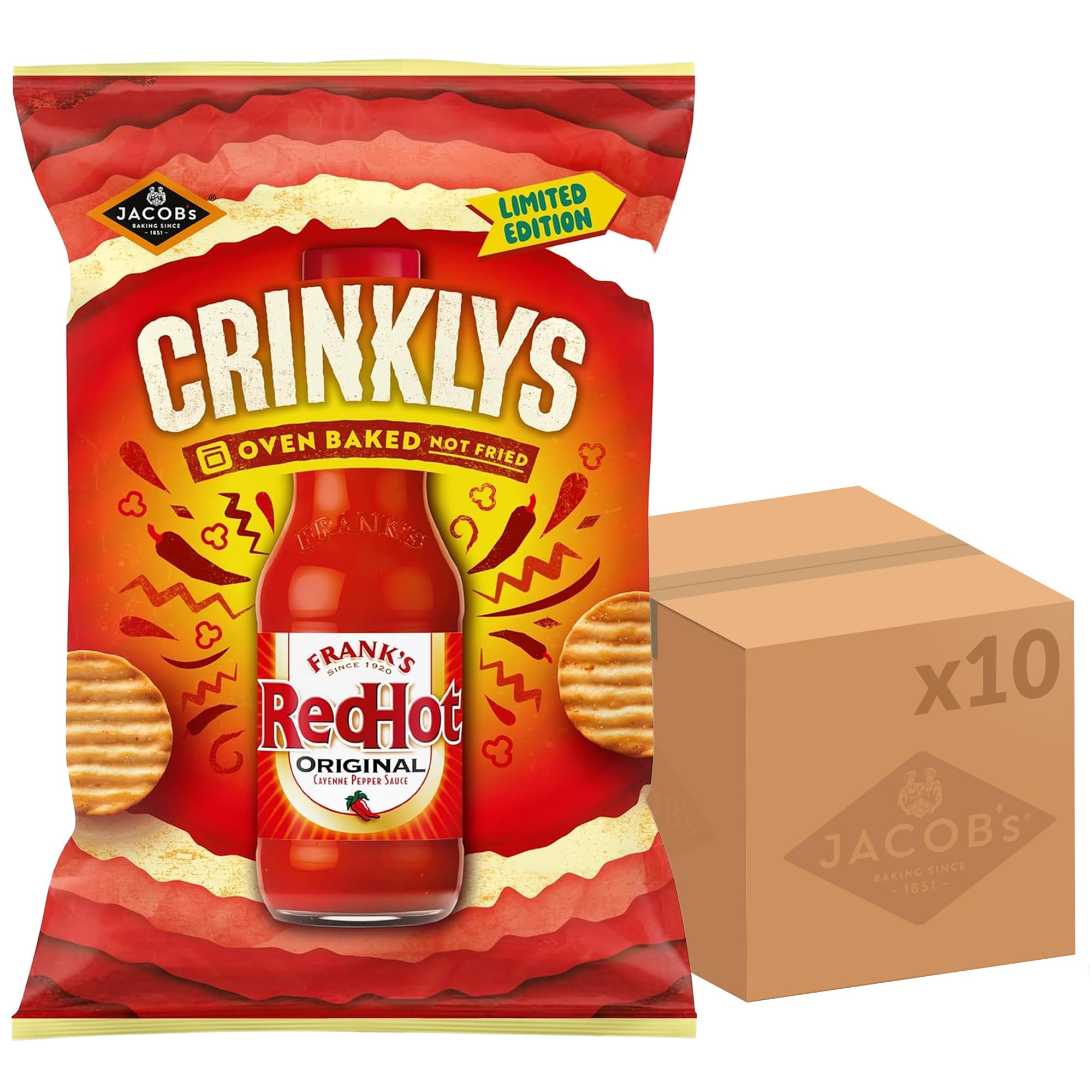 Jacob's Crinklys Franks Red Hot Original Baked Snacks Share Bag 150g 1