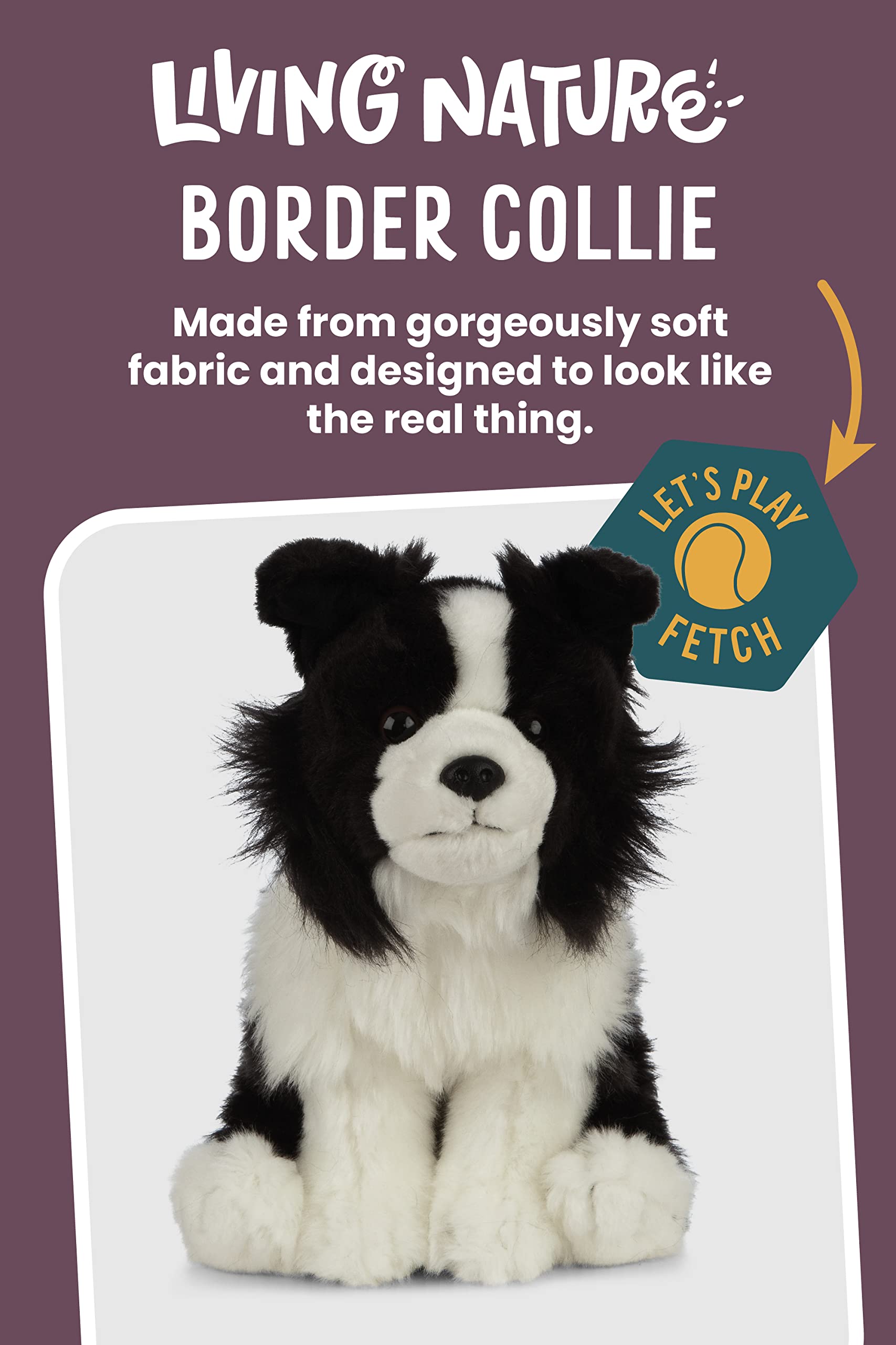 Living Nature Border Collie - Realistic Eco-Friendly Plush Dog Toy, 20cm