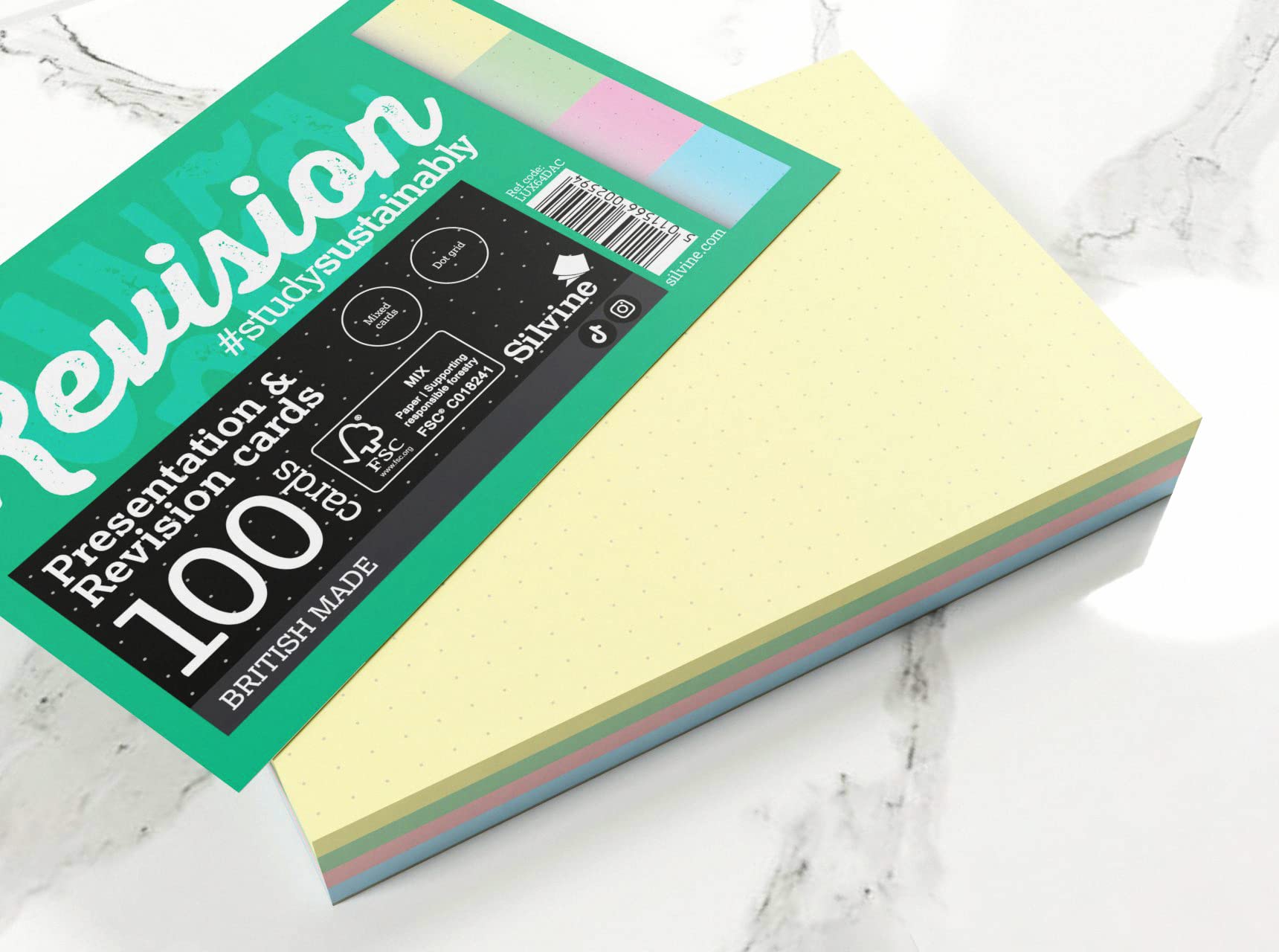 Silvine Luxpad Revision A6 Flash Cards - 5mm Dot Grid | 100 Cards | Assorted Colours 2
