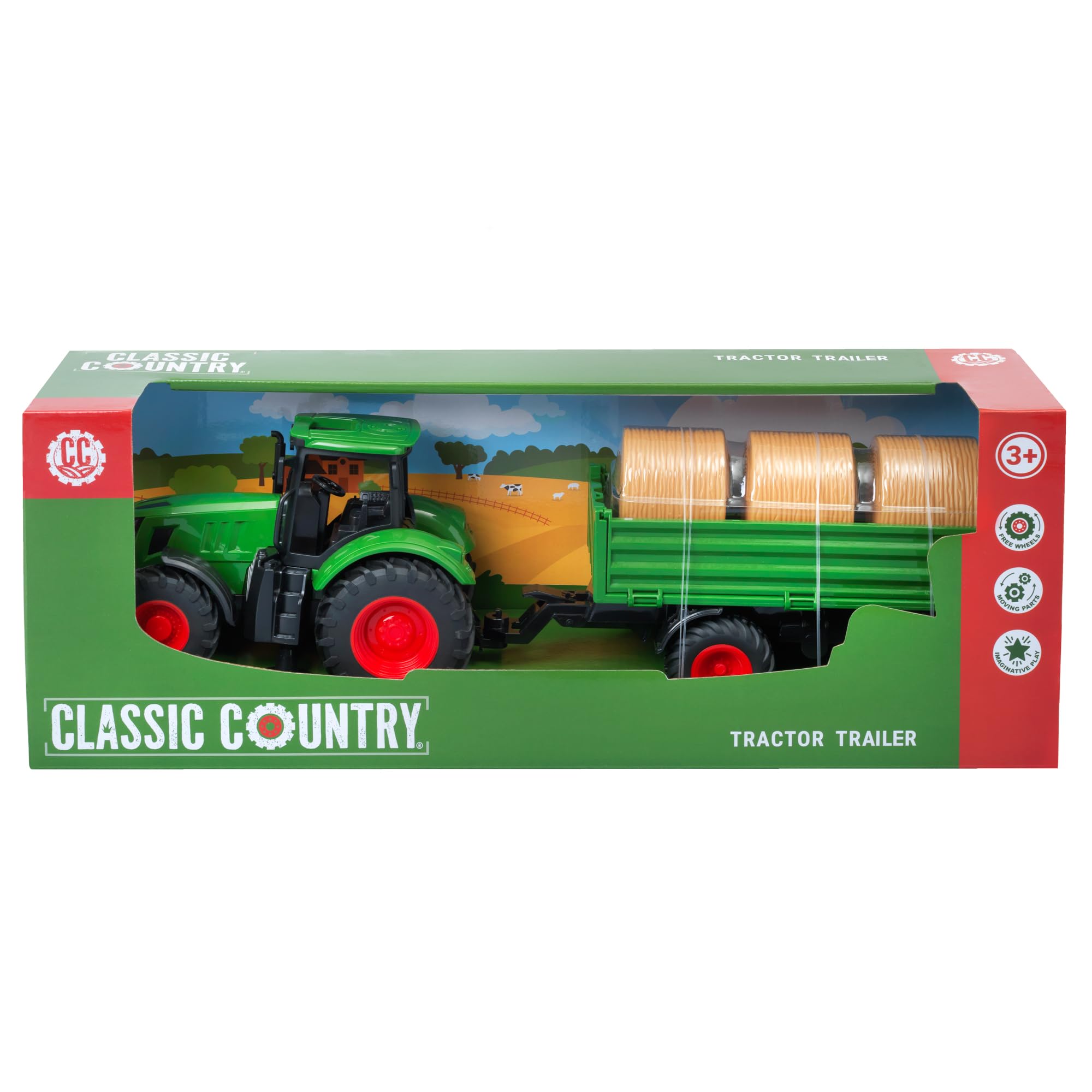 Classic Country Tractor & Trailer Set - 42cm | Moving Parts | Plastic