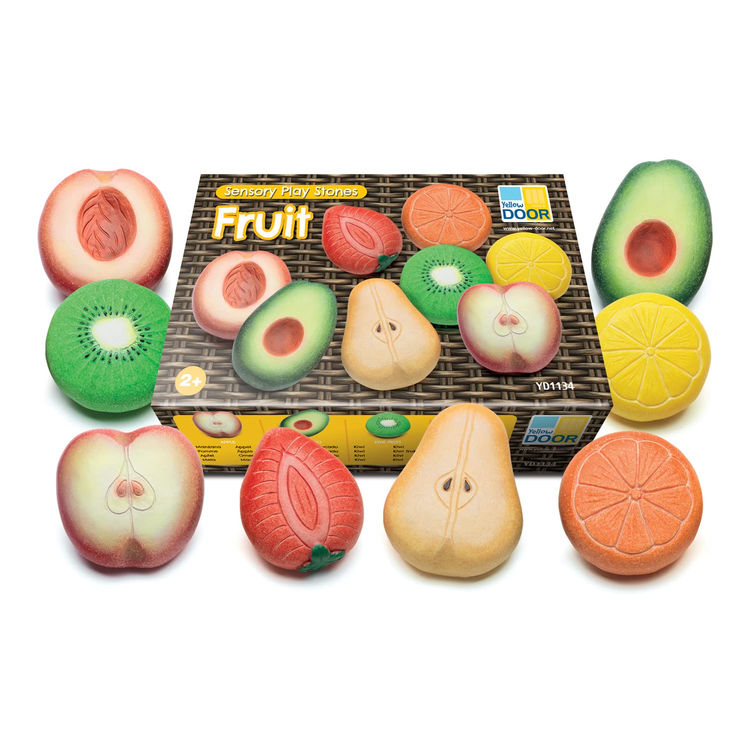 Yellow Door Fruit Sensory Play Stones - 8 Stones | Durable Stone & Resin | Ages 24m+