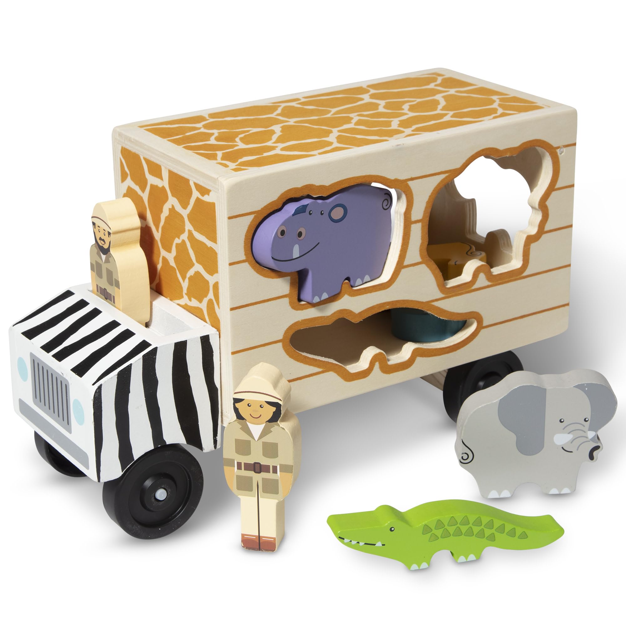 Melissa & Doug Safari Animal Rescue Truck Wooden Shape Sorter Toy | Ages 2+