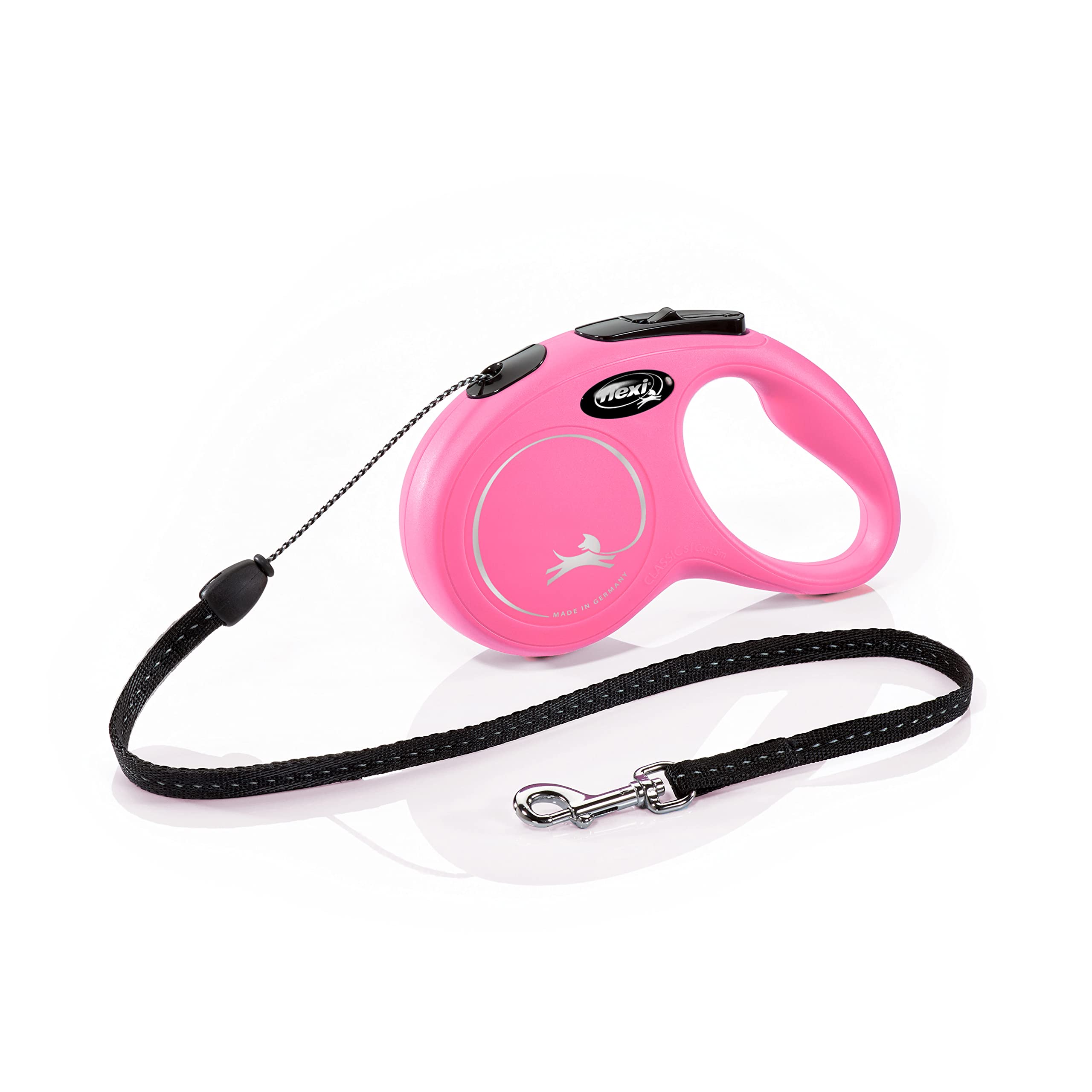 flexi New Classic Cord Retractable Dog Lead | Pink | 5m Cord | Up to 12kg/26lbs