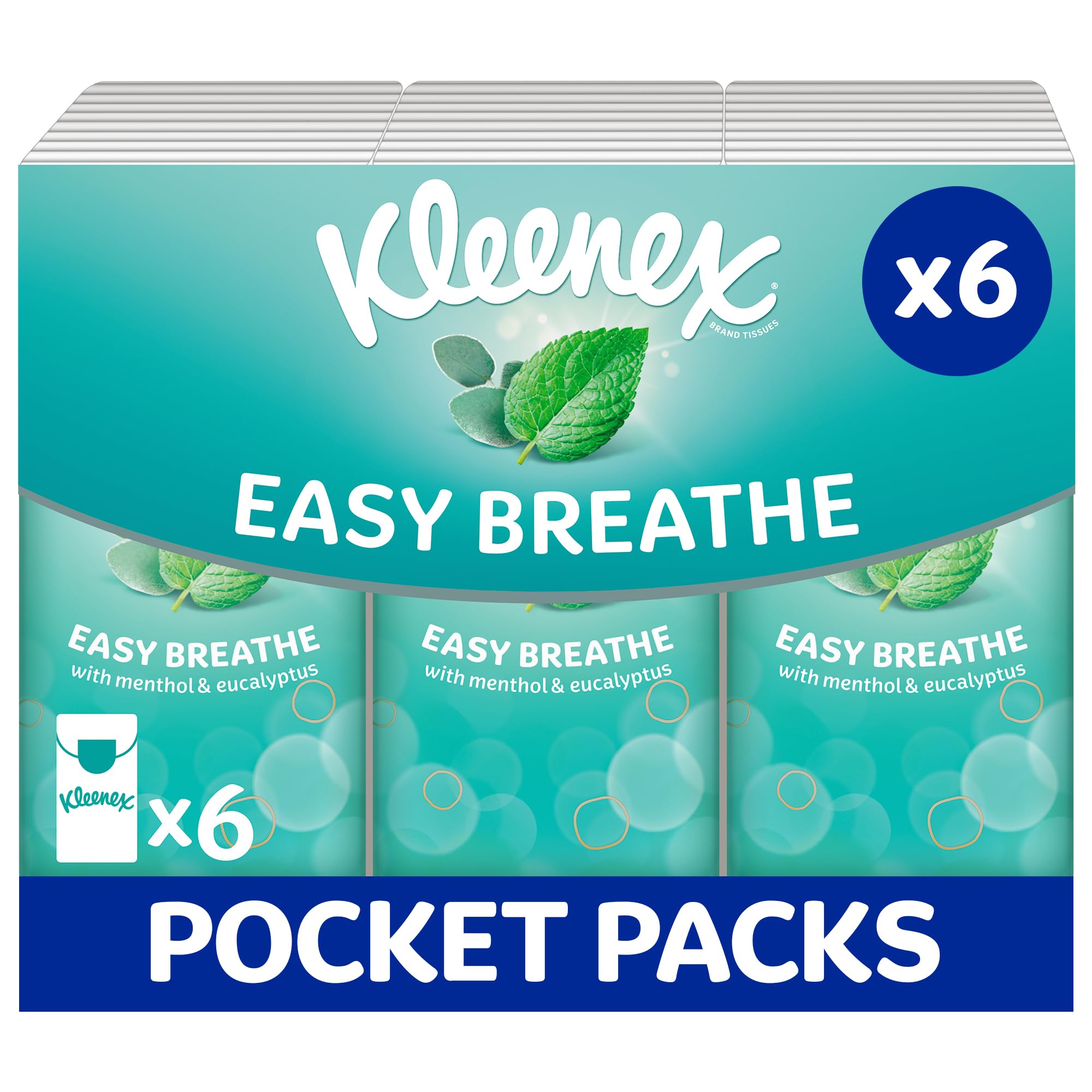Kleenex Easy Breathe Pocket Tissues - Natural Menthol & Eucalyptus Infused | 4-Ply | 6 Packs