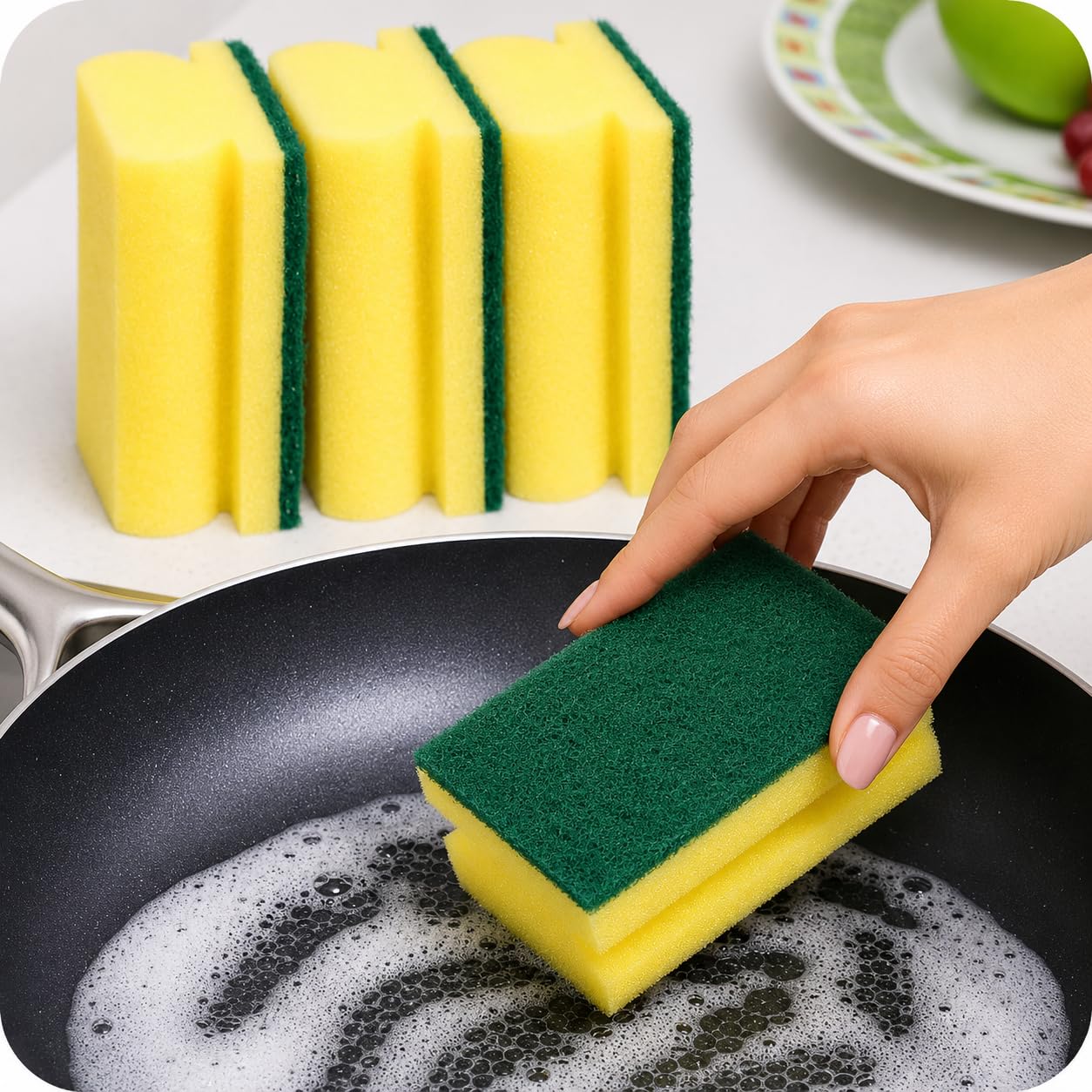 STERLING PRODUCTS Hand Grip Sponge Scourers - Heavy Duty Kitchen Cleaning | 10 Pack | Yellow Green 1