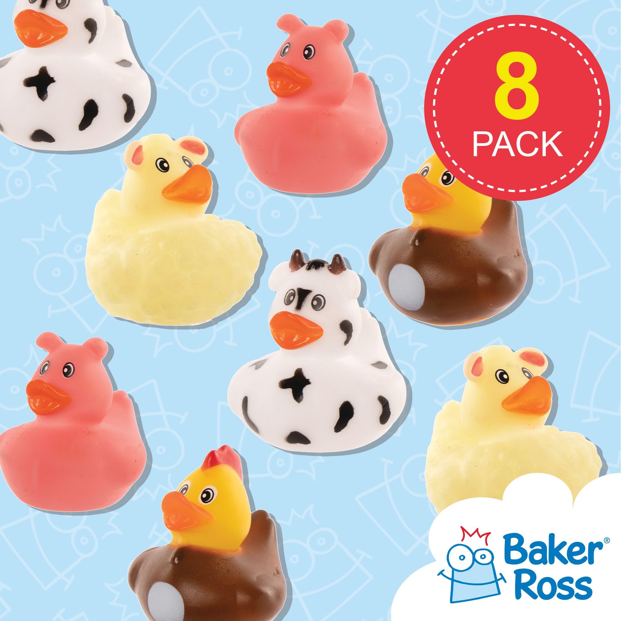 Baker Ross Farm Rubber Duck Bath Toys - Pack of 8 | 6 cm Ducks | Ages 3+