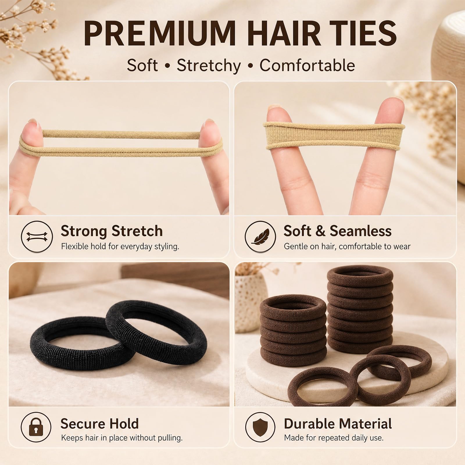 Admygo Elastic Hair Ties - 50 Pack Seamless Thick Hair Bands | High Elasticity Fabric 7