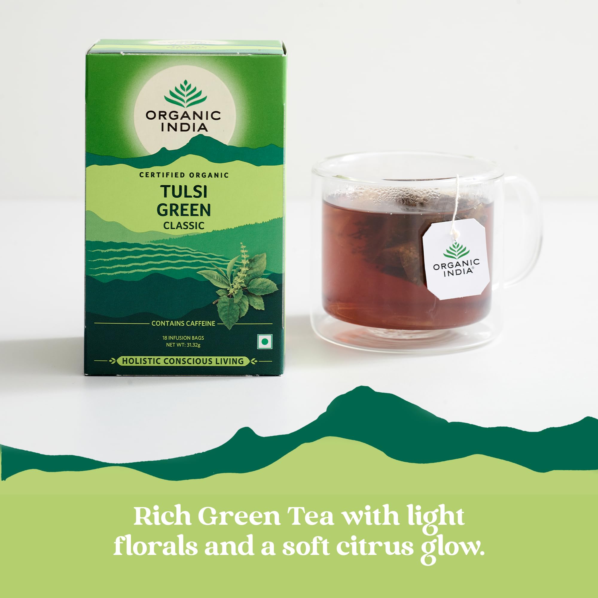 Organic India Tulsi Green Tea Classic, Certified Organic & Vegan, 18 Tea Bags 11