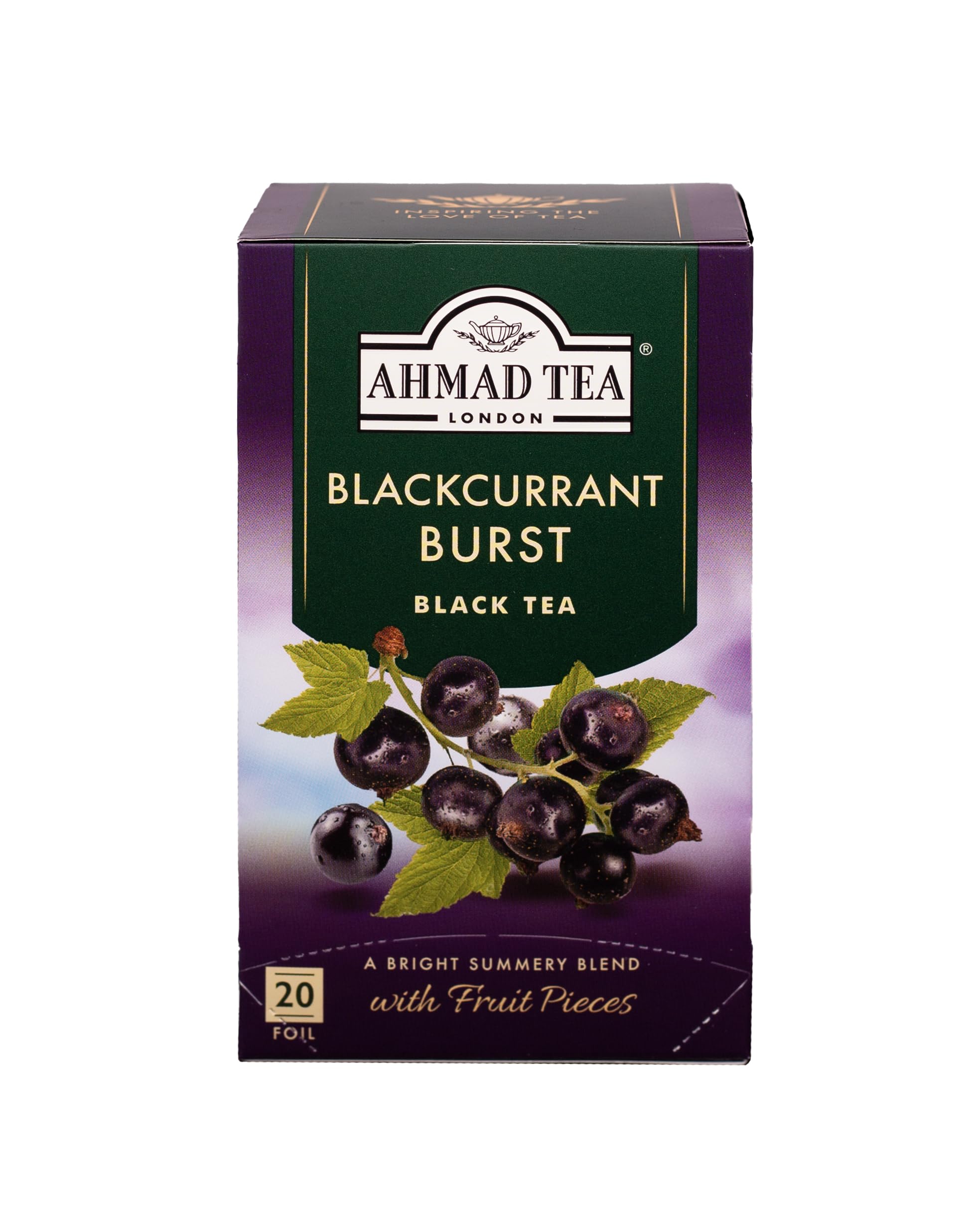 Ahmad Tea Blackcurrant Burst Fruit Black Tea - 20 Teabags | Black Tea & Blackcurrant Flavoring