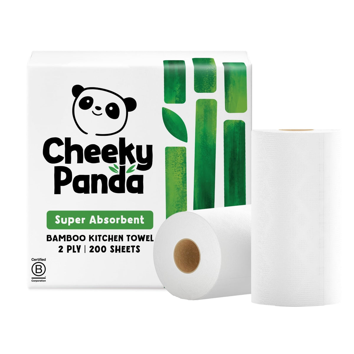 The Cheeky Panda Bamboo Kitchen Roll - 2 Rolls, 200 Sheets